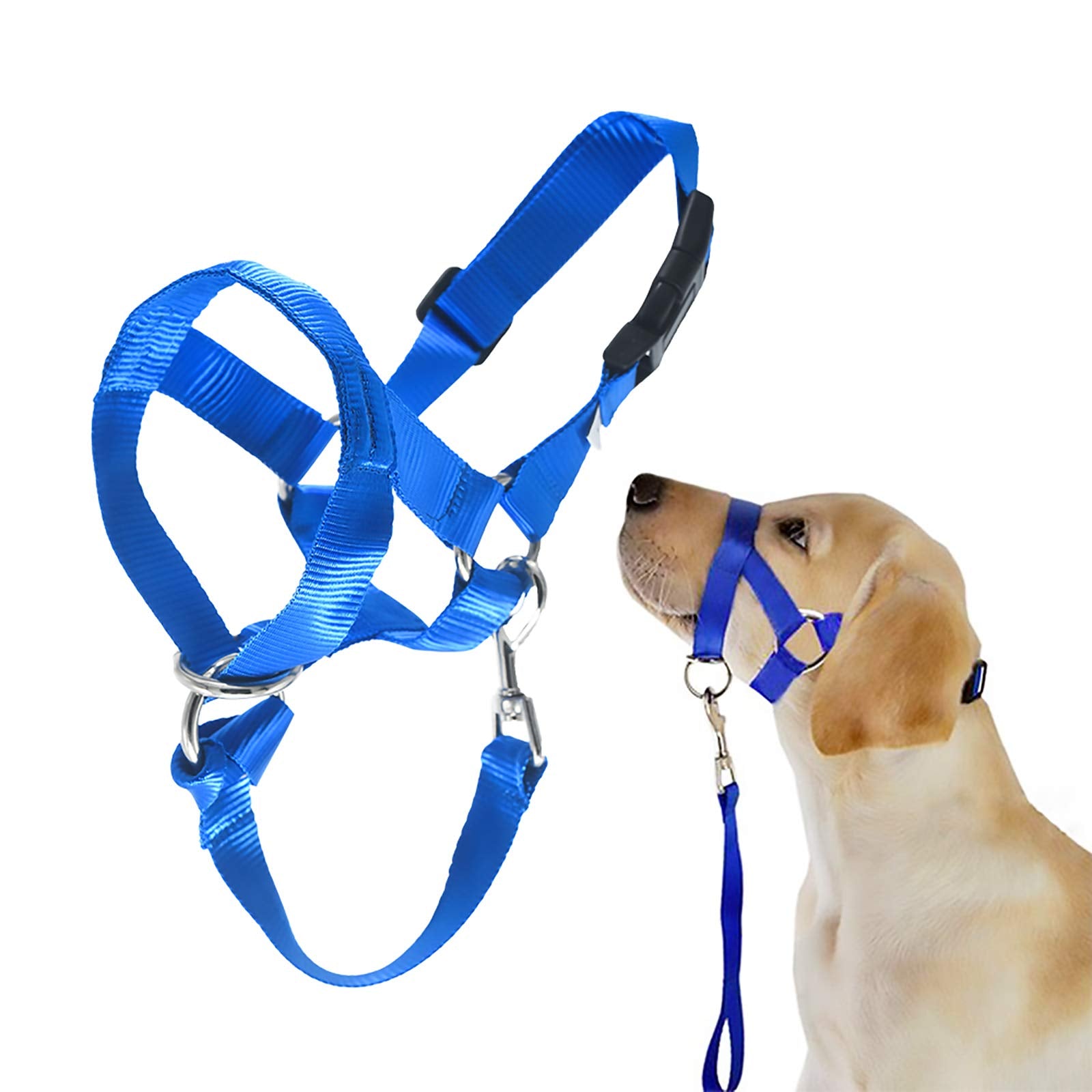 Soft Dog Head Collar, No Pull Training Tool For Small Medium Large Dogs On Walks, Gentle Training Collar And Control For Heavy Pullers, Includes Free Training Guide (M, Blue)