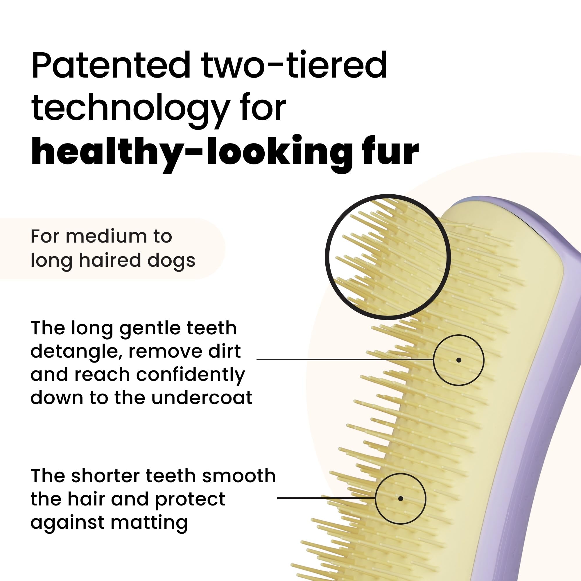 Pet Teezer By Tangle Teezer Detangling Dog Grooming Brush, Dry Brush & Dog Bath Brush For Wet Or Dry Fur & Light Shedding Breeds, Small, Lilac/Yellow
