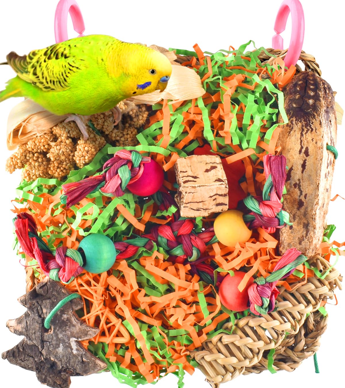 Katumo Bird Toys, Parakeet Toys Conure Grass Mat Foraging Toys Parrot Shredding Hanging Toys For Cockatiel Lovebird Parakeet Bud