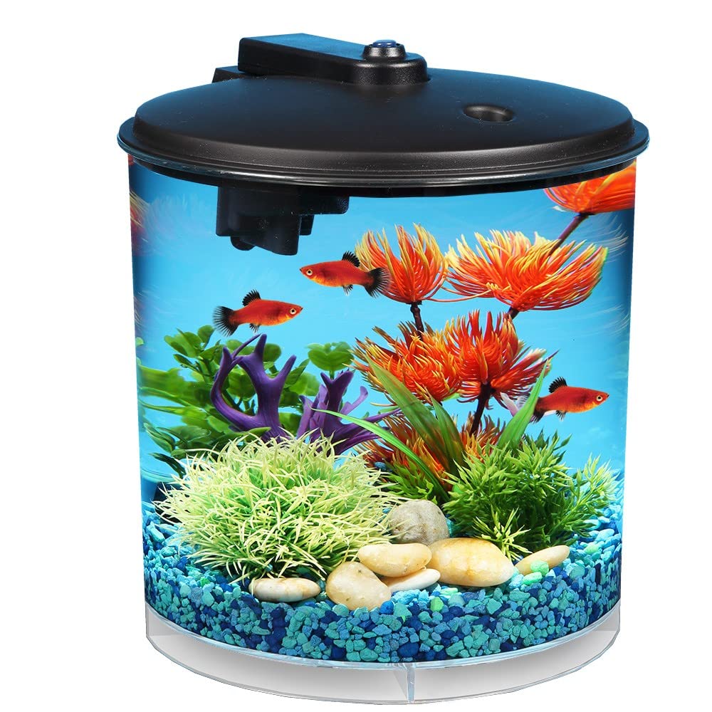 Koller Products Aquaview 2-Gallon Plastic 360 Aquarium With Power Filter & Led Lighting For Tropical Fish - Betta Fish