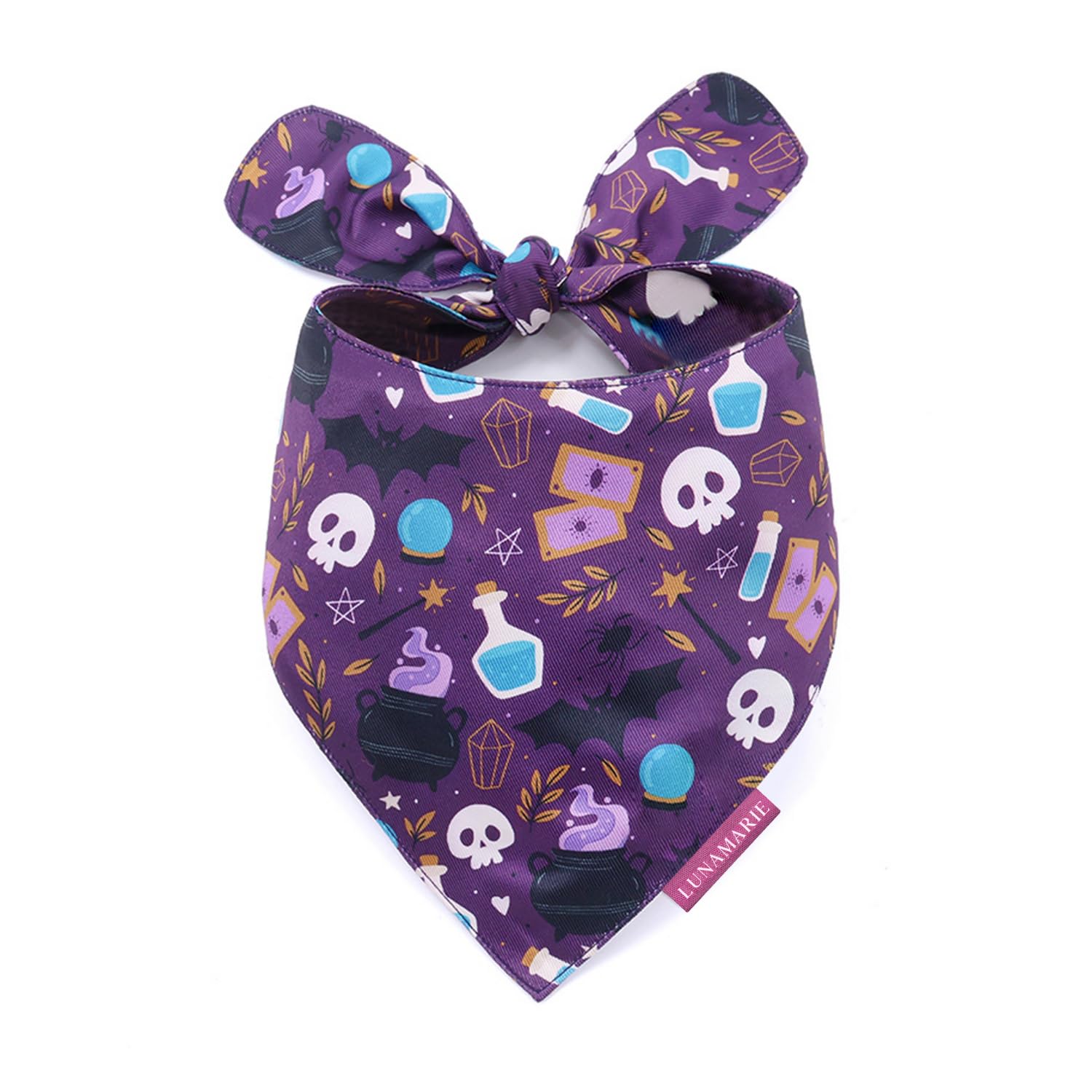 LunaMarie - Luxury Dog Bandanas - Cute Witch Magic Design | Premium & Silky Fabric | 100% Handmade | Custom Shape Dual Layered R