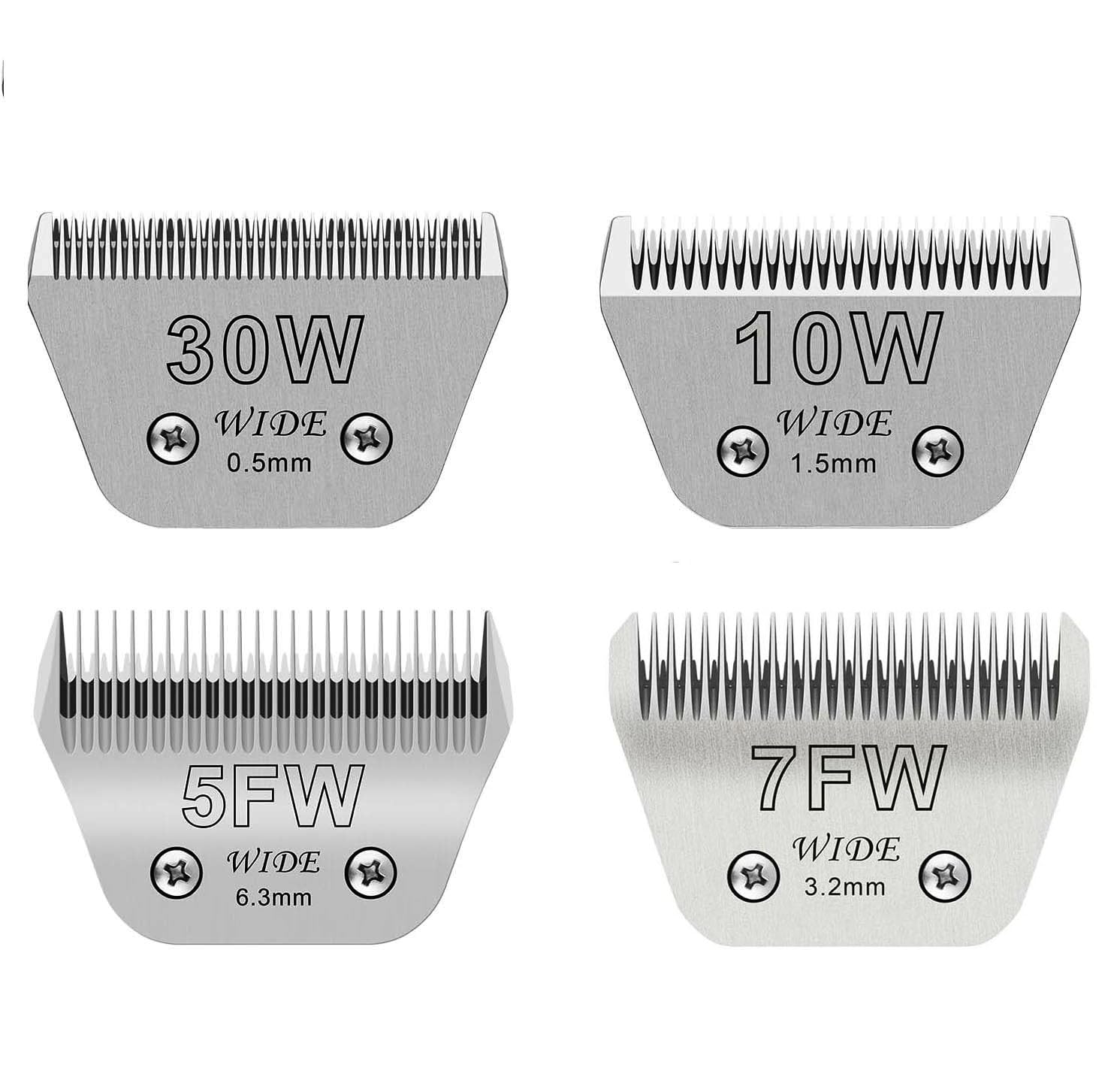 Wide Blades For Dog Grooming Blades Compatible With Andis Dog Clippers,Size #10W+30W+5Fw+7Fw Dog Clipper Blades Compatible With 