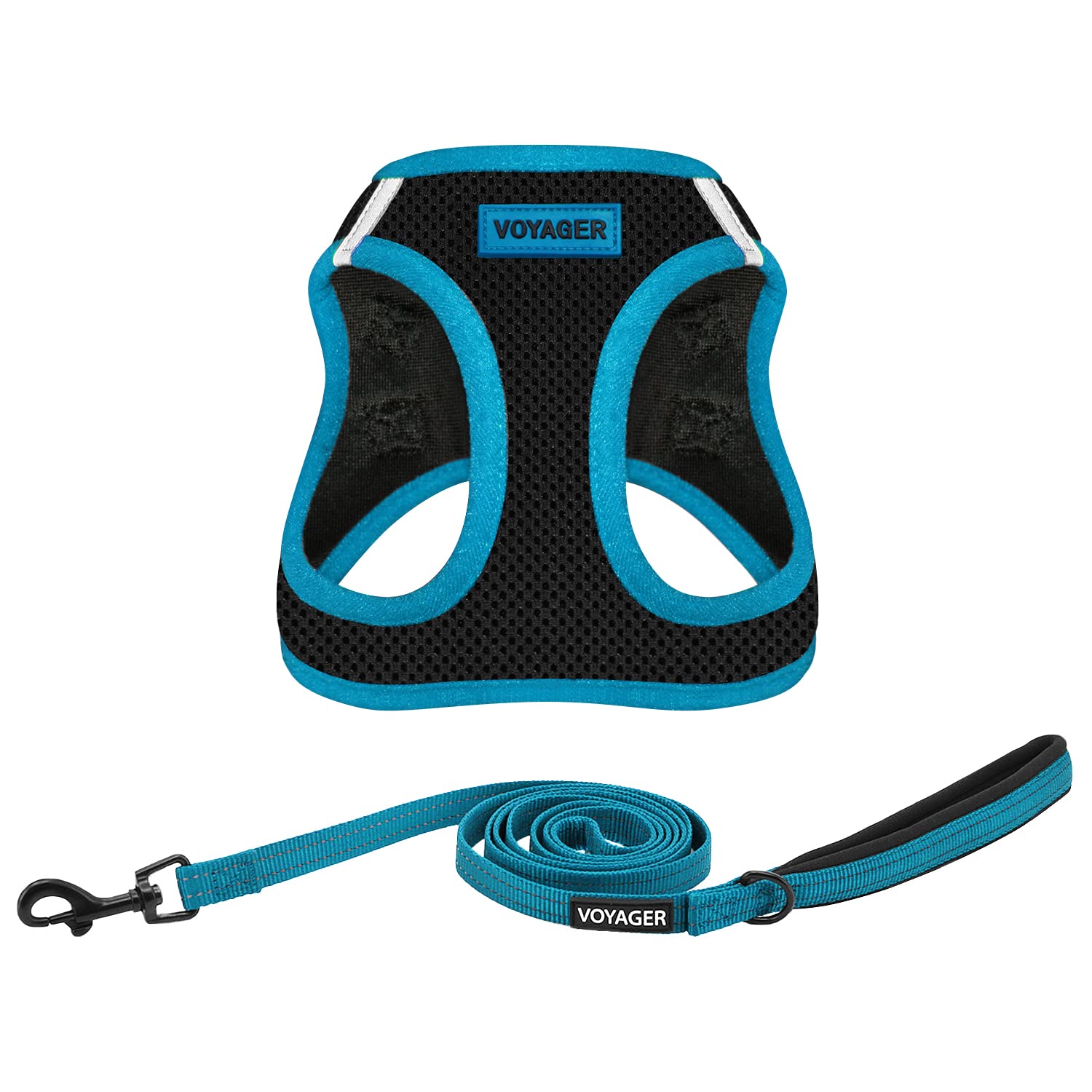 Voyager Step-In Air All Weather Mesh Harness And Reflective Dog 5 Ft Leash Combo With Neoprene Handle, For Small, Medium And Large Breed Puppies By Best Pet Supplies - Blue, Large