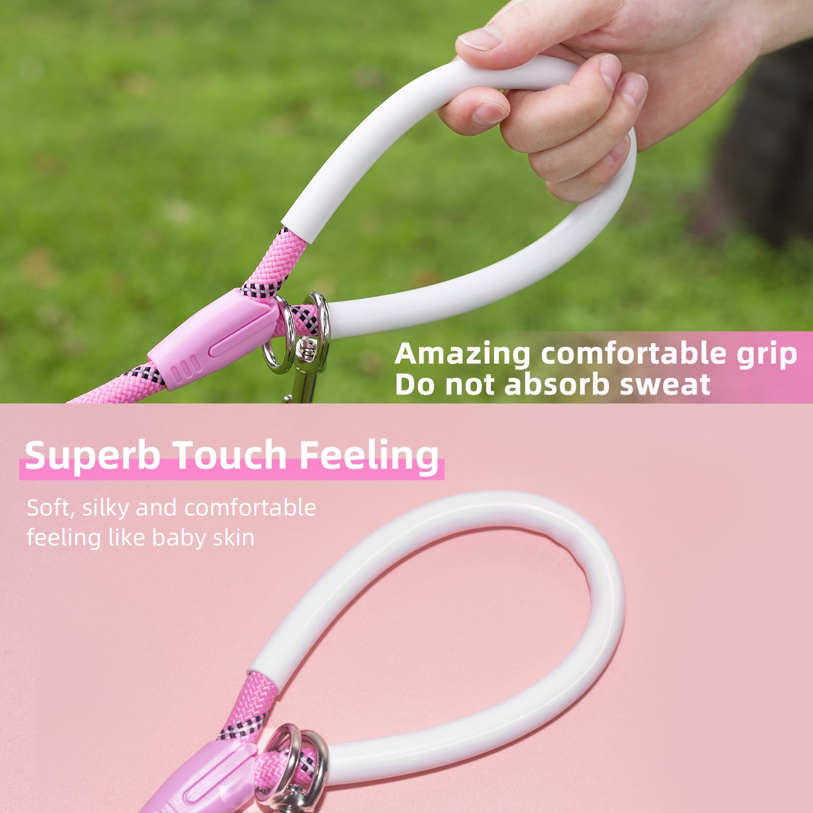 Codepets Heavy Duty Nylon Dog Training Leash 20FTx1/2in Pink with Comfortable Silicone Handle Highly Reflective No Tangle for Me