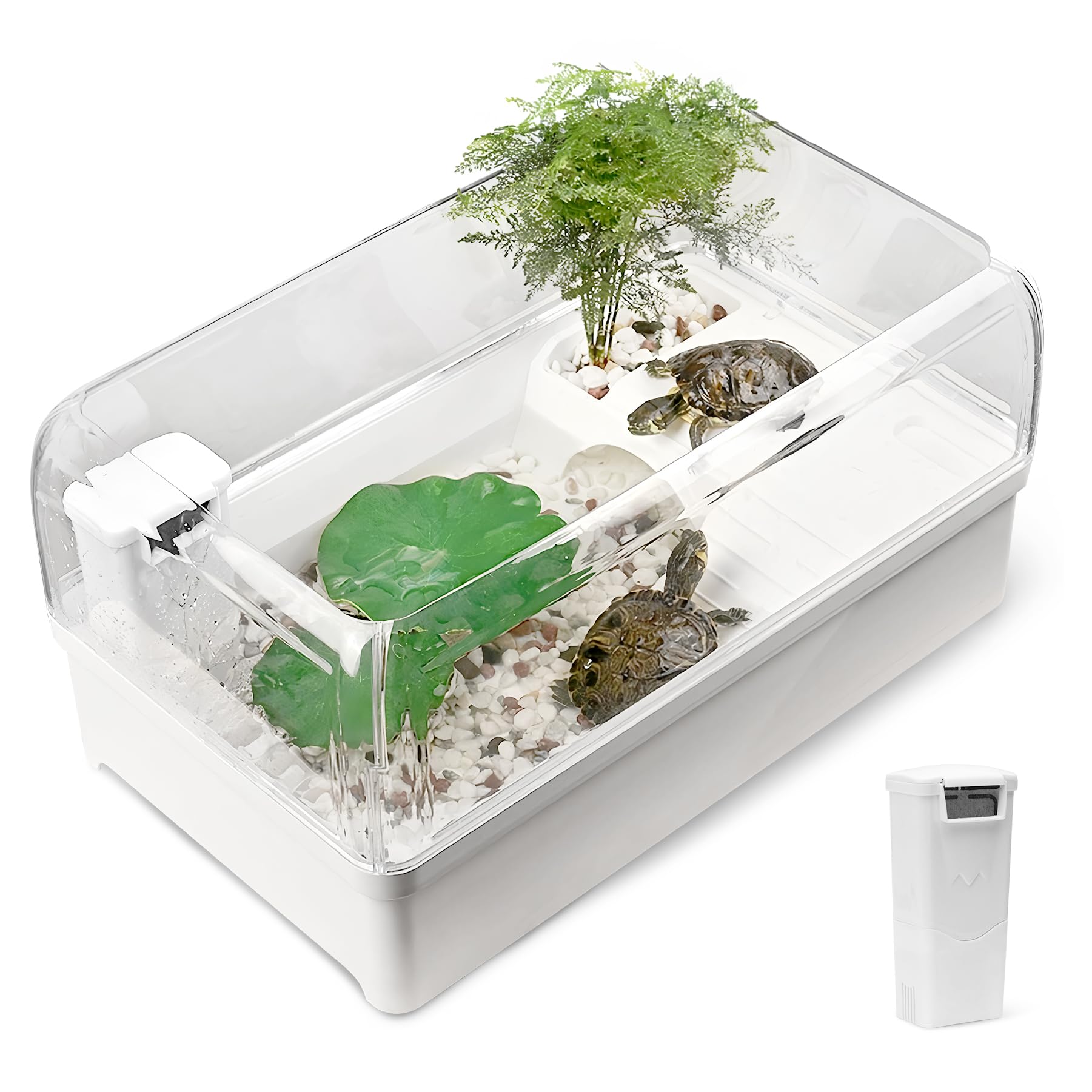 Clioran Turtle Tank Habitat Kit,Aquatic Tortoise Enclosure Starter Aquarium With Multi-Function Area And Water Filter, Baby Adul