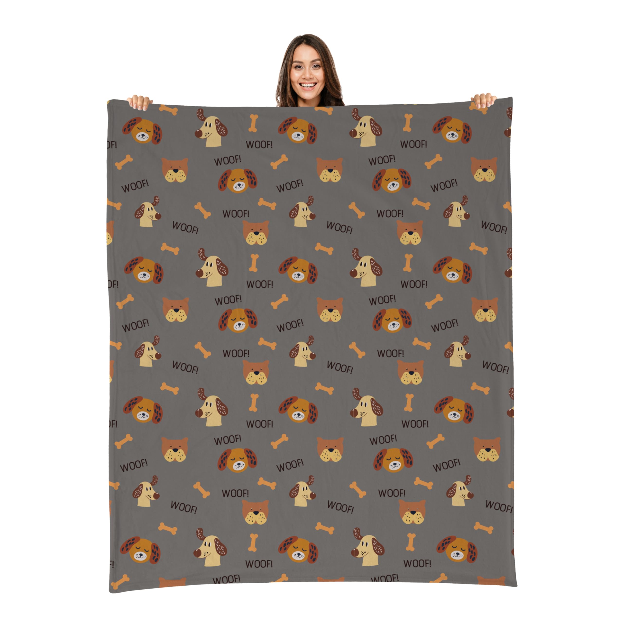 Karisma Decor Grey Woof Plush Pet Lightweight Blanket - 60 X 80 - Cute For Dogs - Gifts And Puppy Essentials - Printed In Am