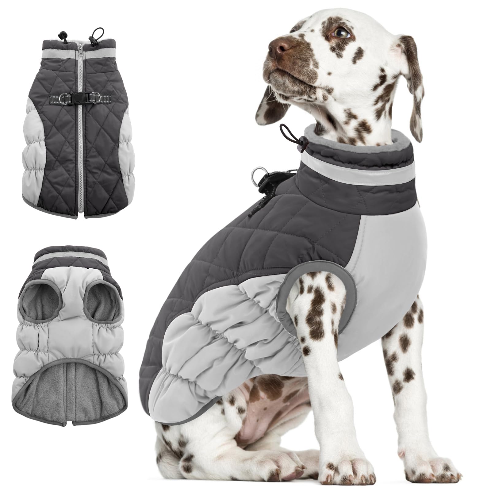 Aofitee Winter Dog Coat Warm Fleece Dog Jacket For Cold Weather, Reflective Zip Up Puppy Dog Padded Vest With Leash Rings, Outdoor Pet Sweater Snowsuit Apparel For Small Medium Large Dogs, Grey Xs