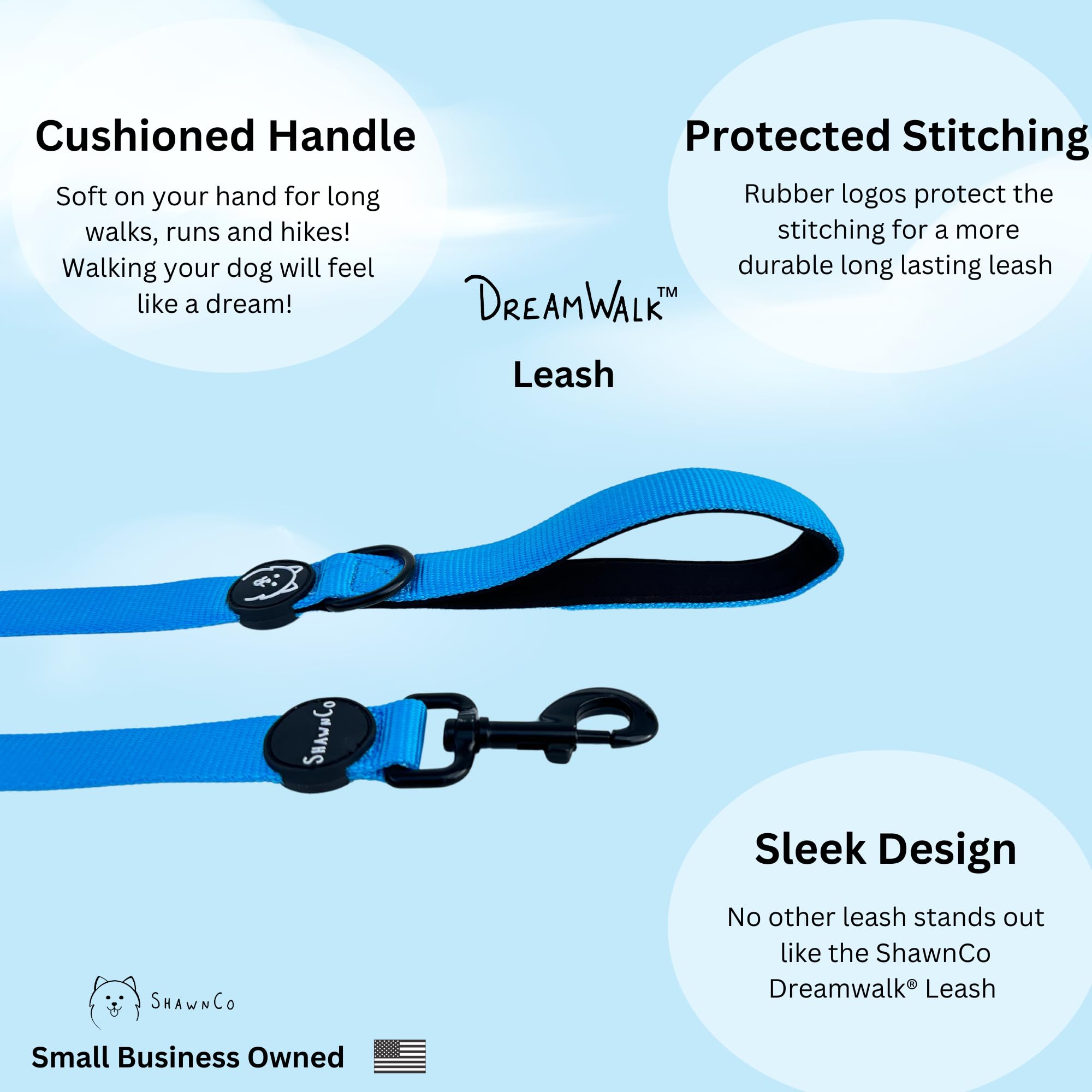 Shawnco Dream Walk Dog Leash- Premium, Nylon Pet Leash With Soft Neoprene Handle For Small, Medium And Large Dogs (Seafoam, Medi