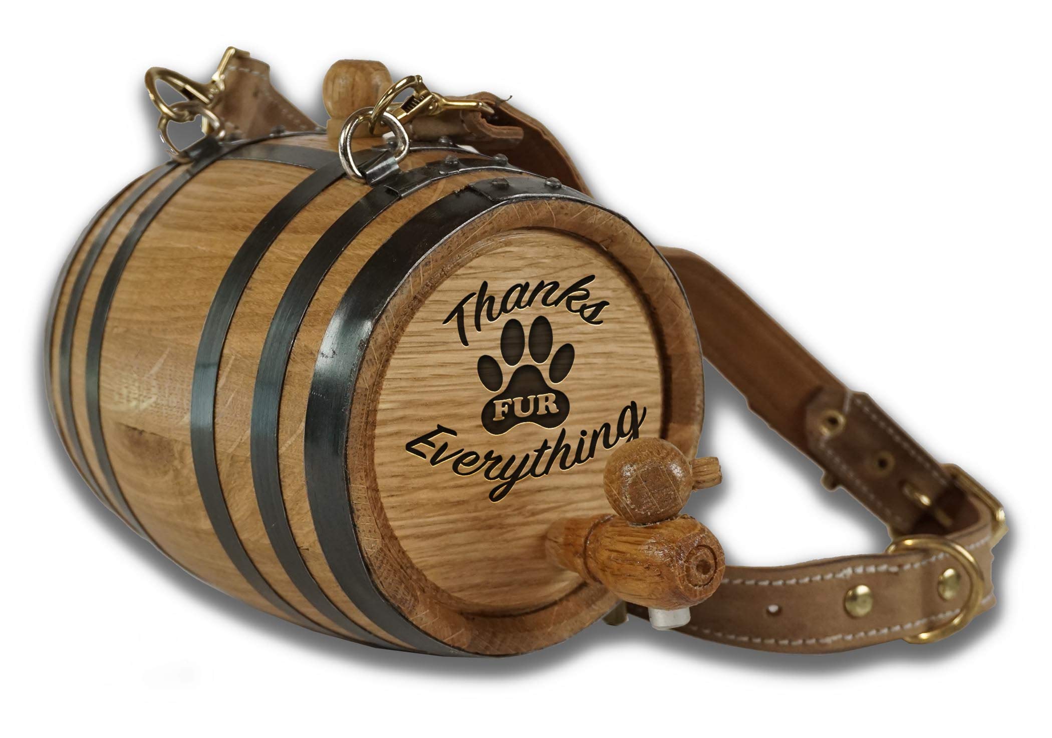 St Bernard Whiskey Barrel Collar For Dog, Thanks Fur Everything' - 1/2 Liter Oak Aging Barrel Dispenser For Saint Bernard Dogs W