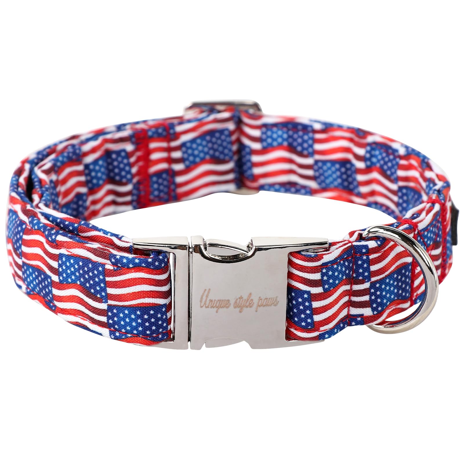 Unique Style Paws Independence Day Dog Collar Metal Buckle Wave Flag Collar Gift Durable Cute Collar For Small Medium Large Boys