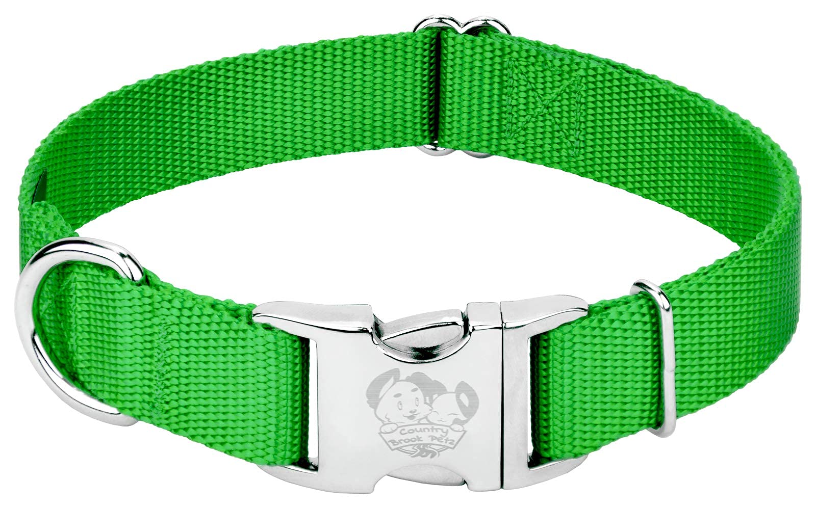 Country Brook Design - Vibrant 30+ Color Selection - Premium Nylon Dog Collar With Metal Buckle (Extra Large, 1 Inch, Hot Lime Green)