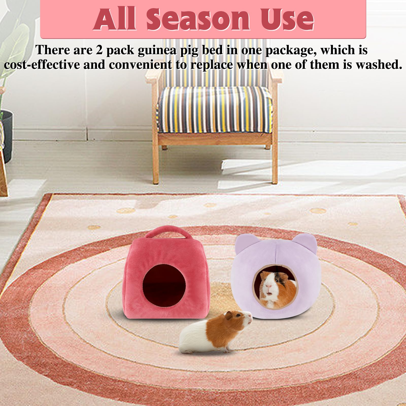 Yuepet Guinea Pig Bed 2 Pack, Washable Guinea Pig Cage Accessories Small Animal Bed Hideout For Guinea Pigs Chinchillas Hamsters