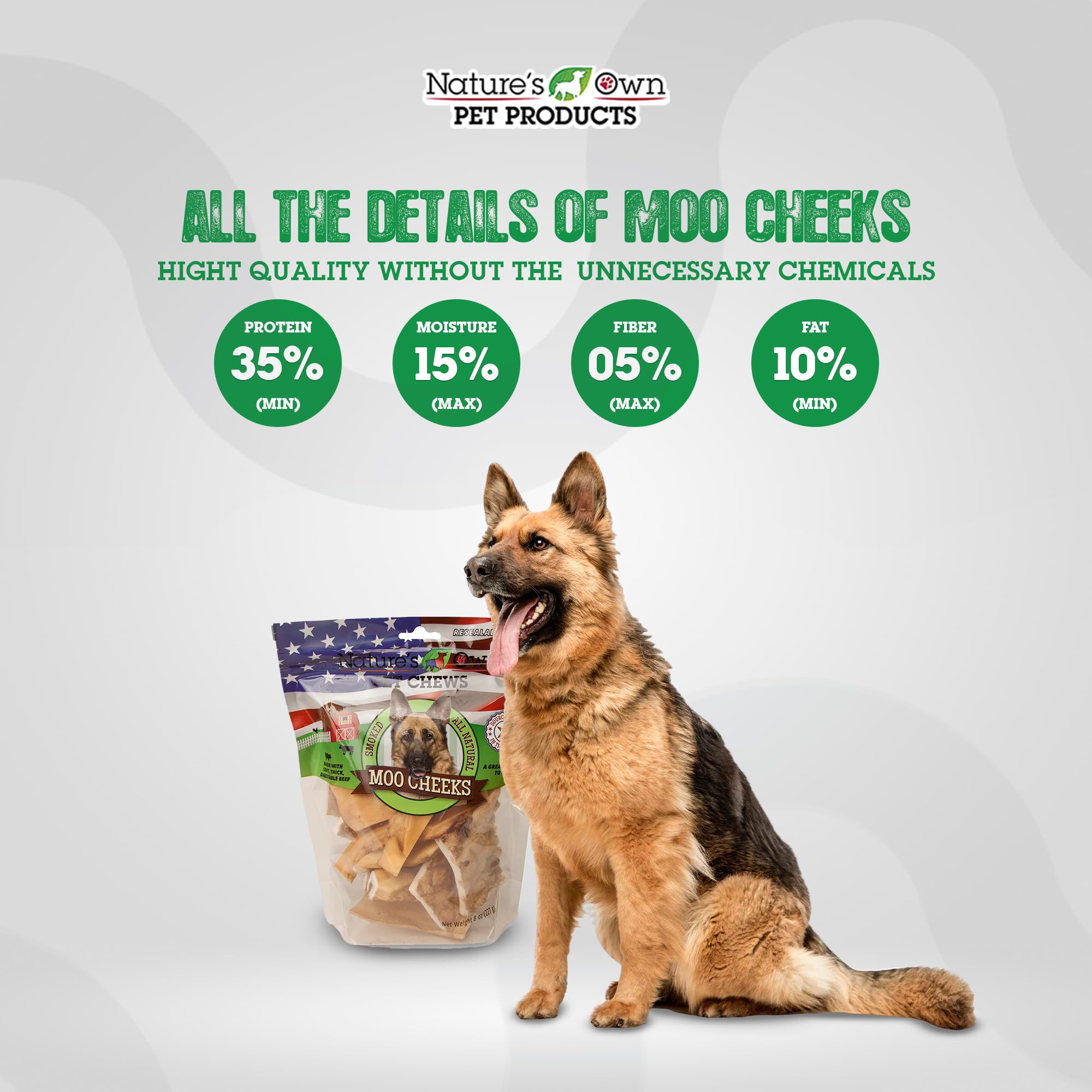 Natures Own Pet Chews Pet Chews Smoked Moo Moo Cheeks 8 oz - Natures Own Pet Chews Bag Treat - 100% Natural Made with Soft, Th