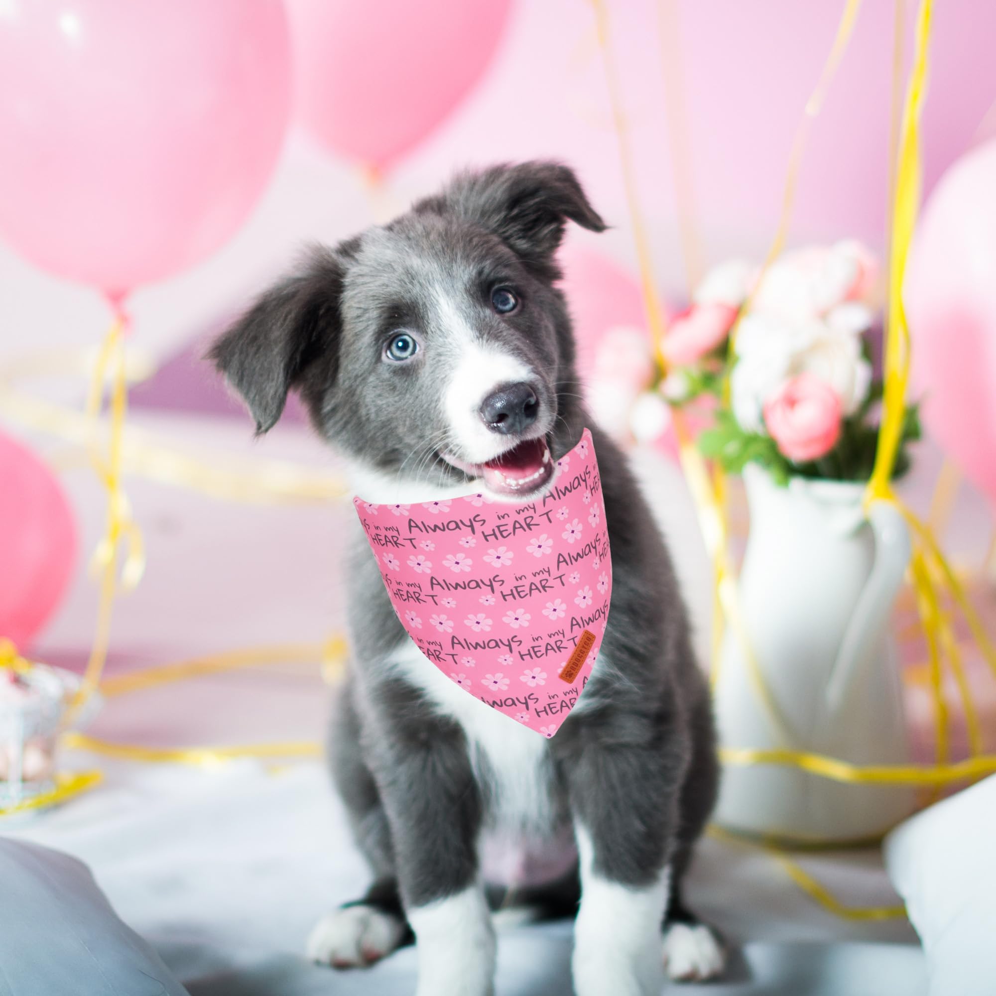 ADOGGYGO Valentine Dog Bandanas, Heart Love Floral Pet Scarf, Multi Size Offered, Pink Blue Pet Valentine Bandana for Small Dogs