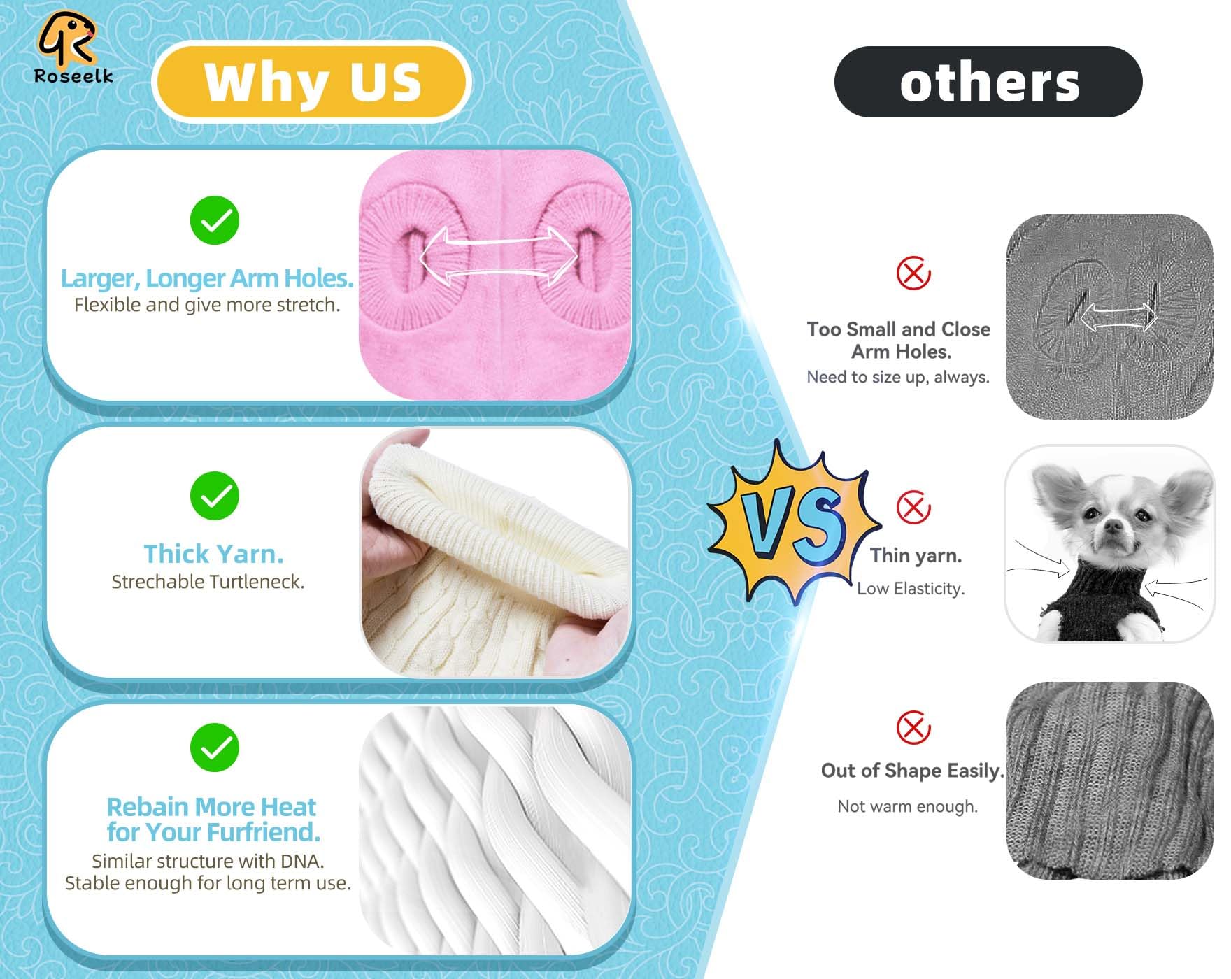 Roseelk 2 Pack Dog Sweaters For Small Dogs - Puppy Medium Warm Clothes In Winter, Turtleneck Pullover Design For Boy Girl Pet, Doggie, Cat, Kitten Chihuahua Bulldog Pug Beagles (Xs, Grey, Beige)