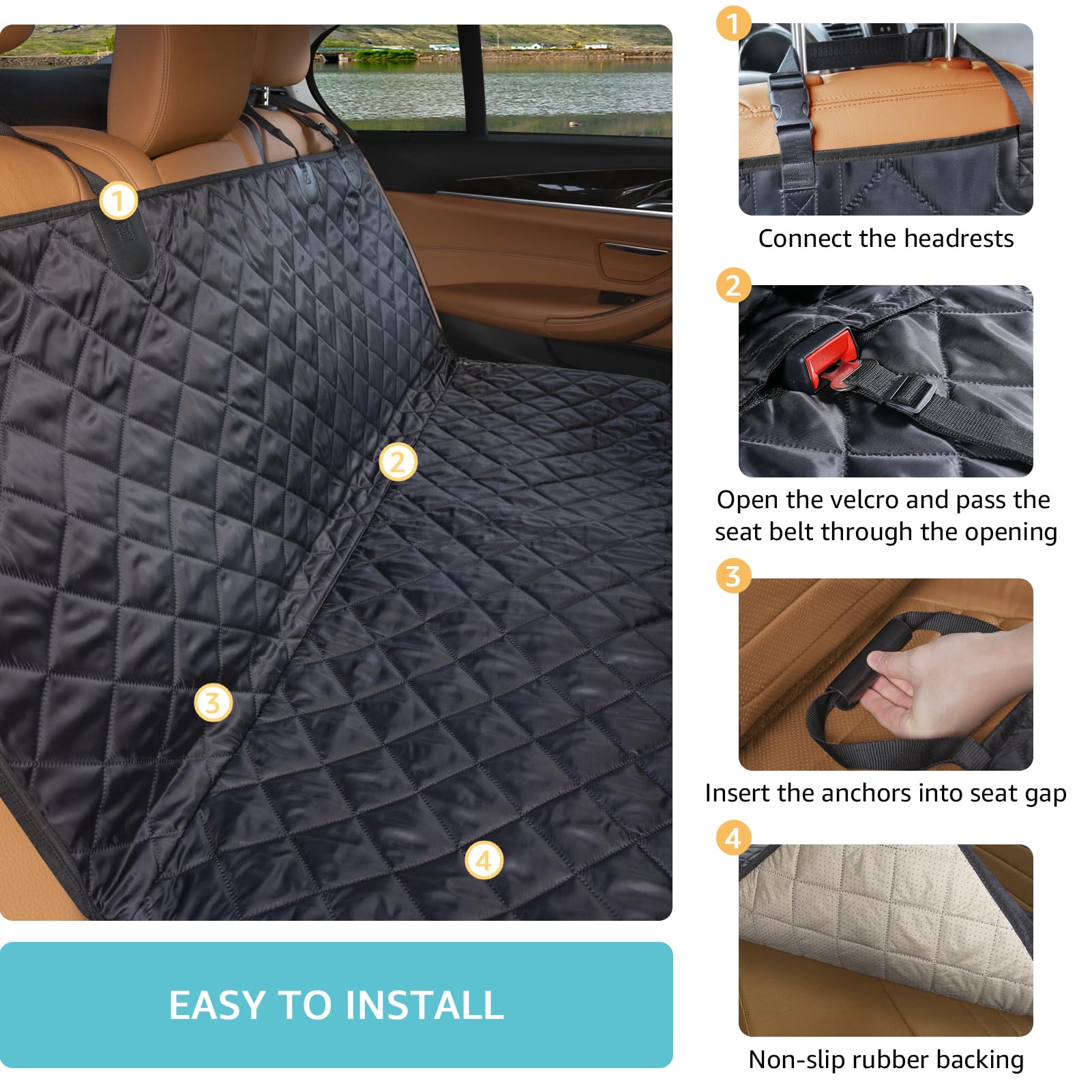Dog Car Seat Cover For Back Seat With Mesh Window - Waterproof Dog Hammock For Car With Side Flaps, Car Door Protection - Nonsli