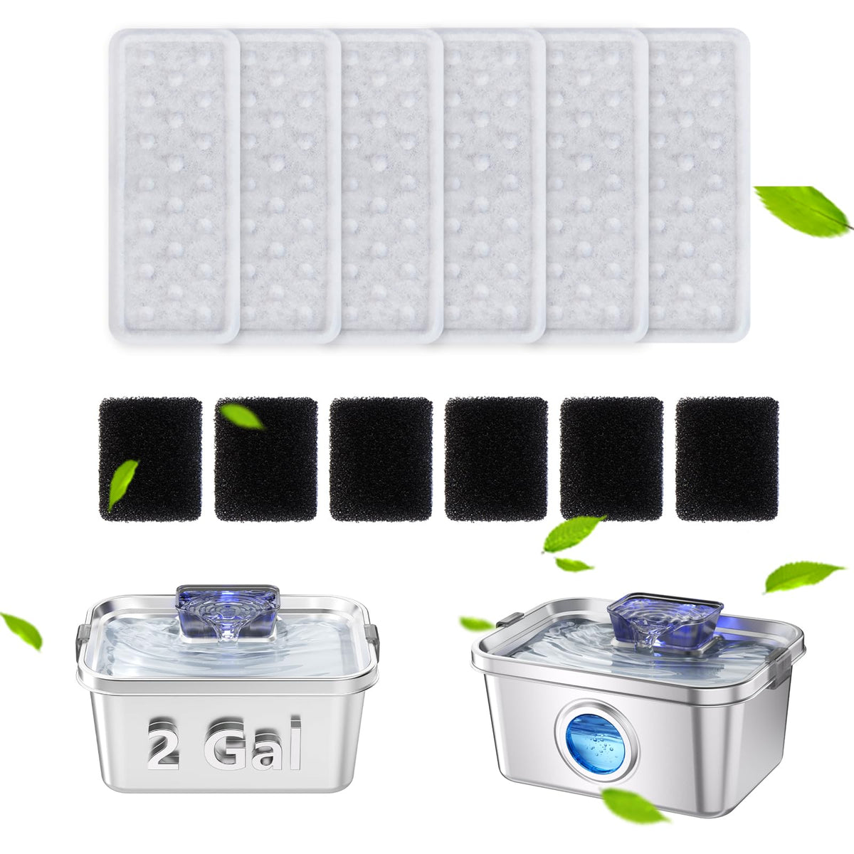 PETIMI Accessories Set (Replacement Filter & Water Pump Sponge) for Dog Water Fountain- 6 pcs Packed Filters & 6 pcs Packed Spon