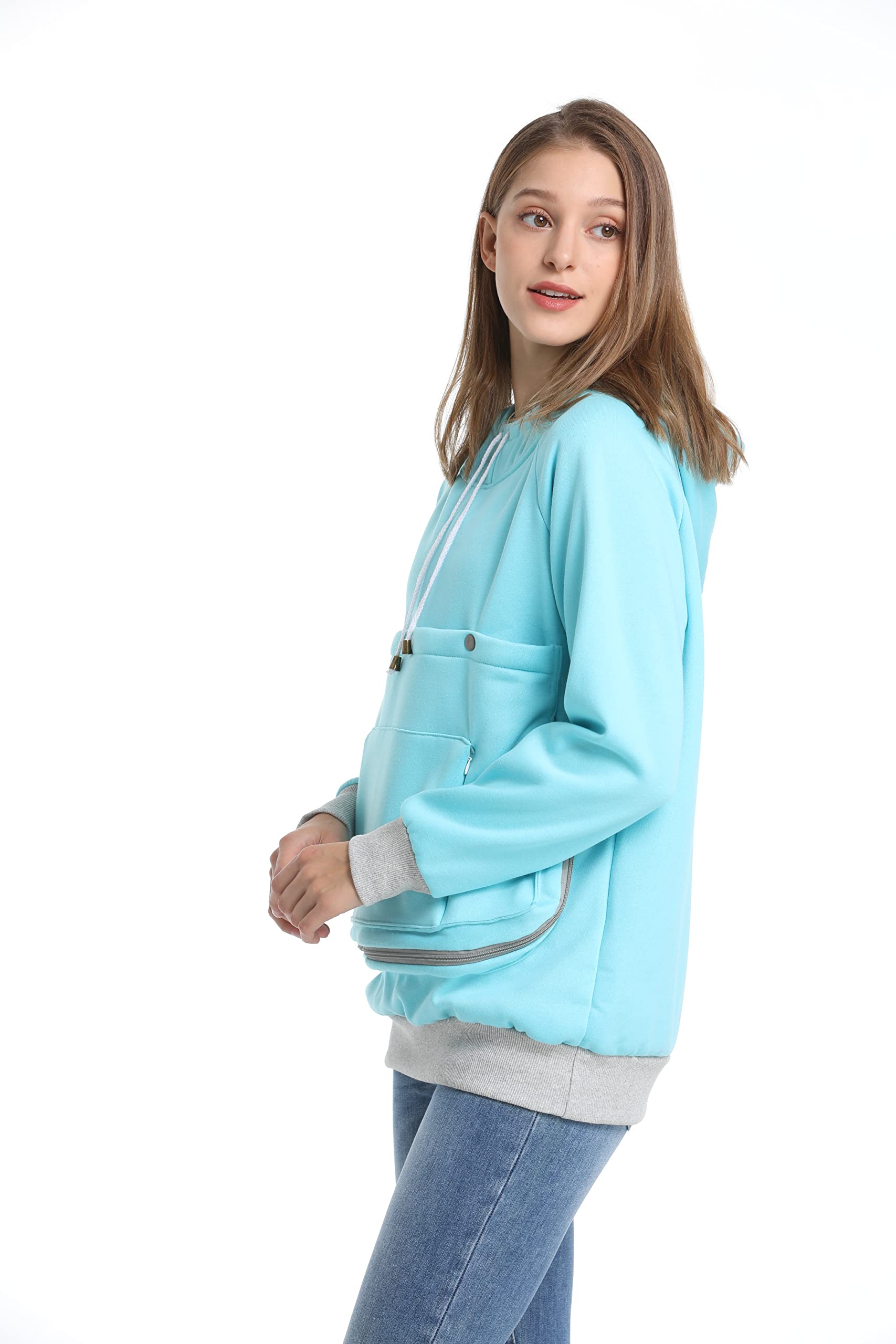 Alyc Cat Dog Carrier Hoodie Large Pet Pouch Sweatshirt Puppy Kitten Holder Pullover Top Kangaroo Hoodies For Women Sky Blue