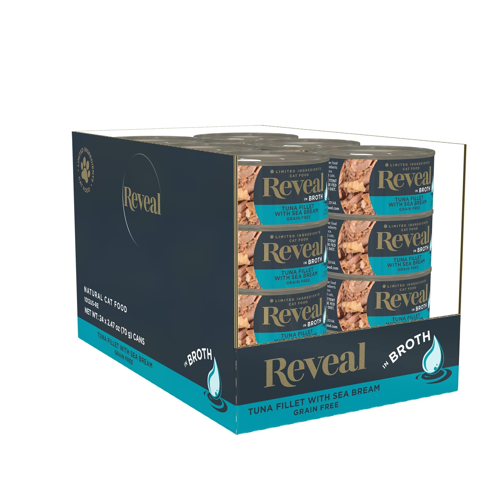 Reveal Natural Wet Cat Food, 24 Count, Grain Free, Limited Ingredient Canned Food for Cats, Tuna with Sea Bream in Broth, 2.47 o