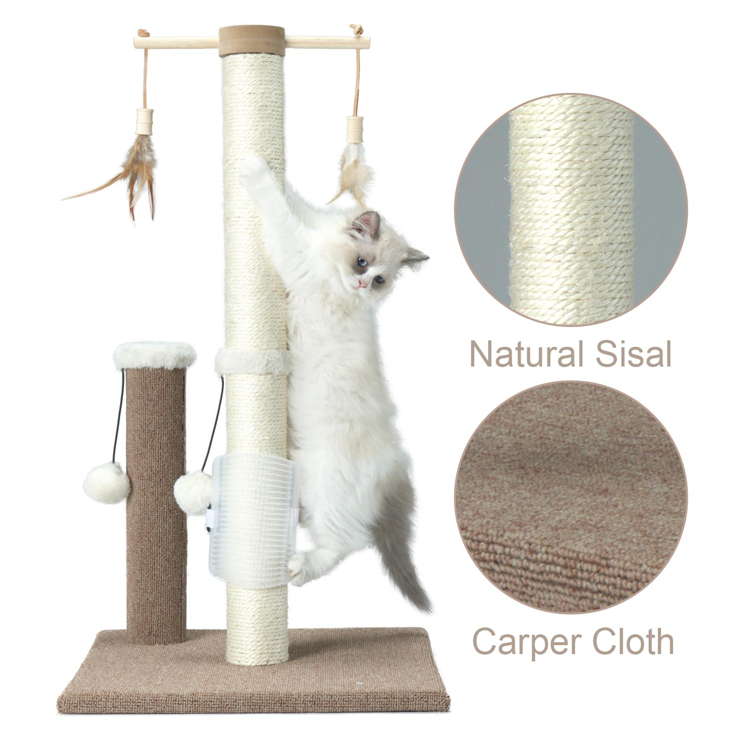Pawsfans Cat Scratching Post 30 Inches Tall Sisal Carpet Vertical Scratch Posts For Indoor Cats And Kittens,With Hanging Ball An
