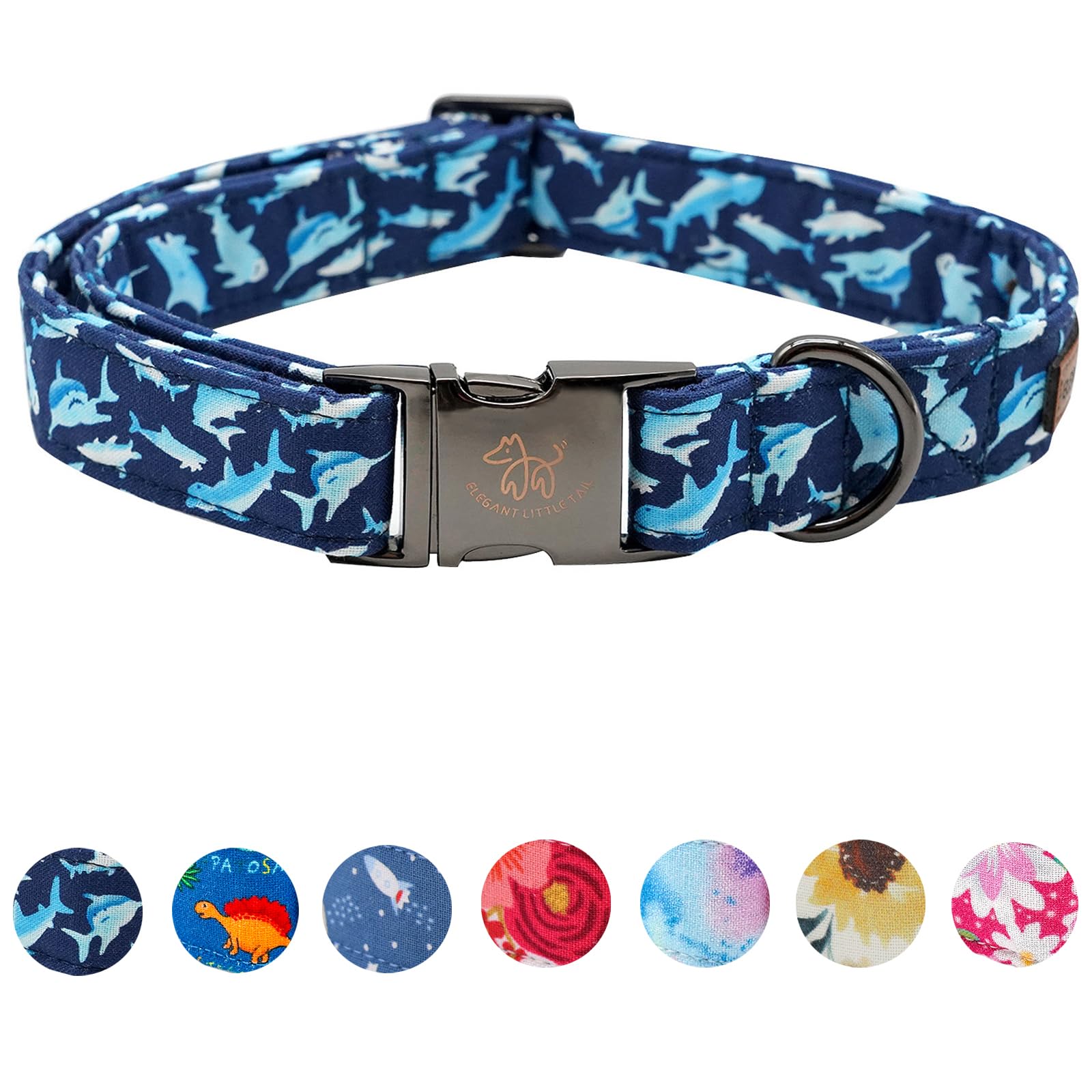 Elegant Little Tail Dog Collar, Blue Shark Pattern Pet Collar Durable Cute Dog Collars Male Or Female Pet Gift Adjustable Dog Co
