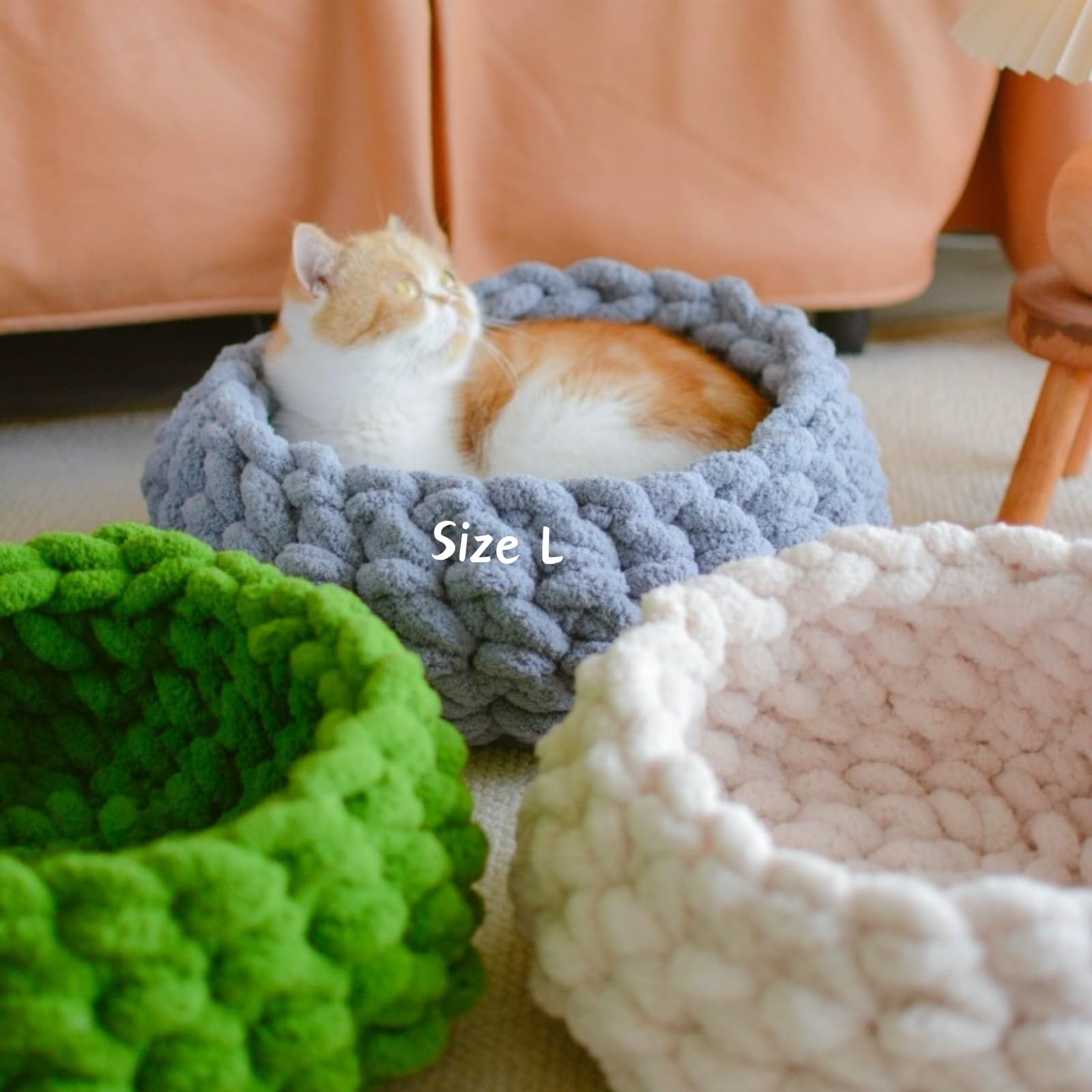 Urnat Cat Nest Bed - Premium Handwoven Washable Extra Soft Round Cave House Furniture For Indoor Kitten (Grayish Blue,Large)