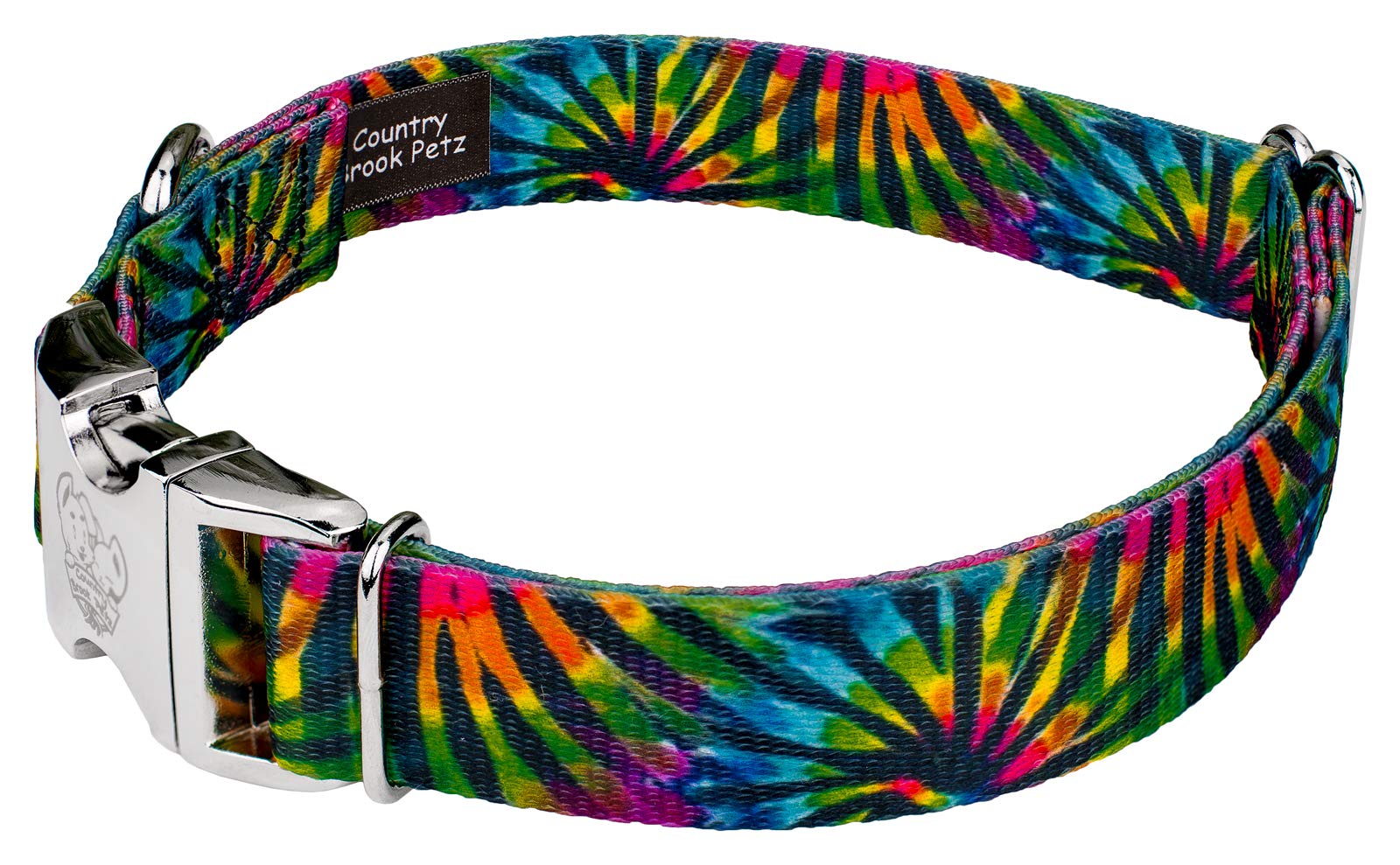 Country Brook Petz - Tie Dye Stripes Premium Dog Collar And Leash Set - Groovy Collection With 5 Far Out Designs (1 Inch, Large)