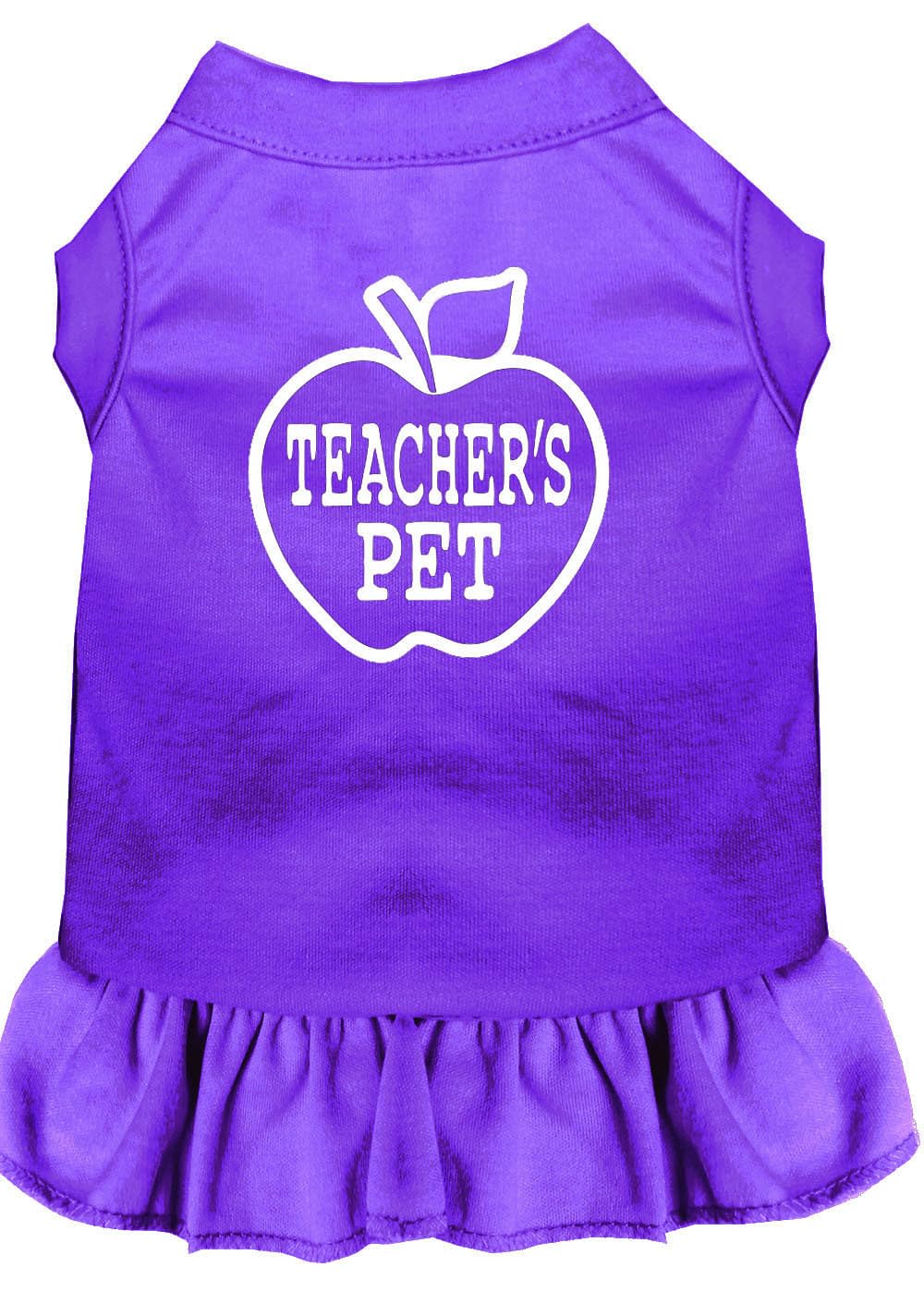 Pet Dog & Cat Dress Screen Printed, &quot;Teacher's Pet&quot; Purple XS (0-3 lbs.)