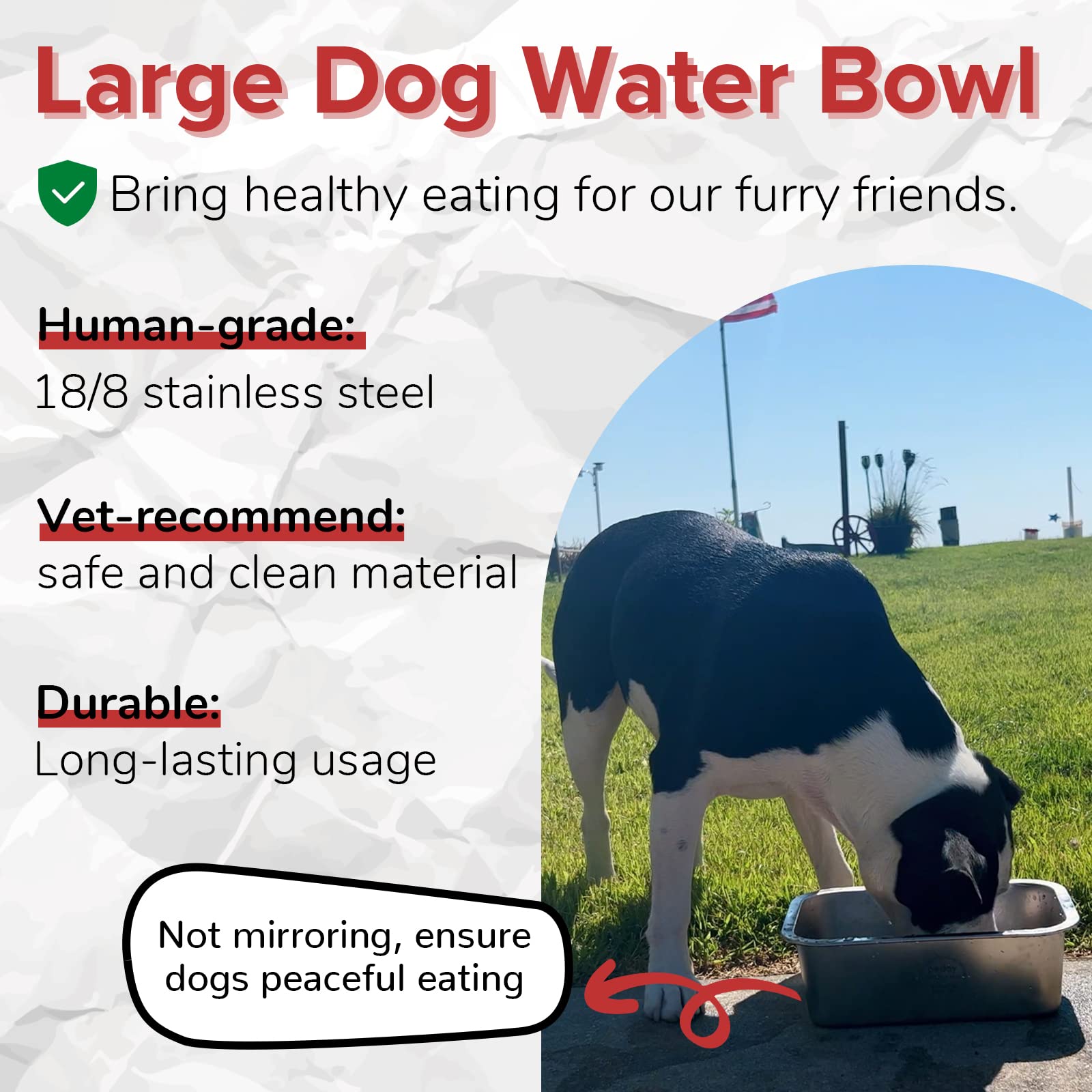 Peday 2.64 Gallon Extra Large Dog Water Bowl, Human Grade Stainless Steel, For Extra Large Sized Dogs - Silver Classic