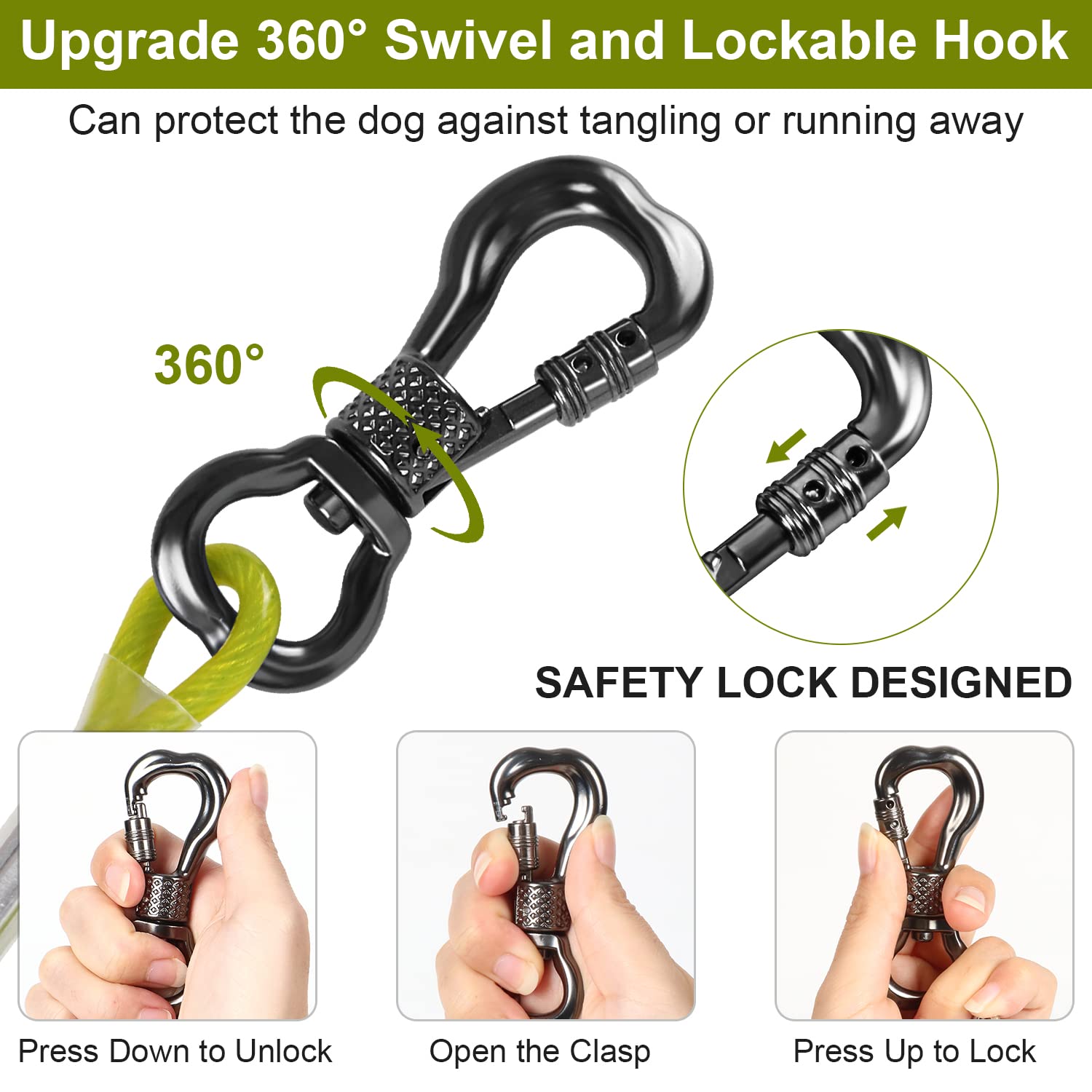 Tresbro Dog Leads For Yard, 10Ft Dog Tie Out Cable With Shock Absorbing Spring And Swivel Hook, Chew Proof Dog Chain For Outside, Dog Runner Cable Tether For Small Medium Large Dogs Up To 500Lbs