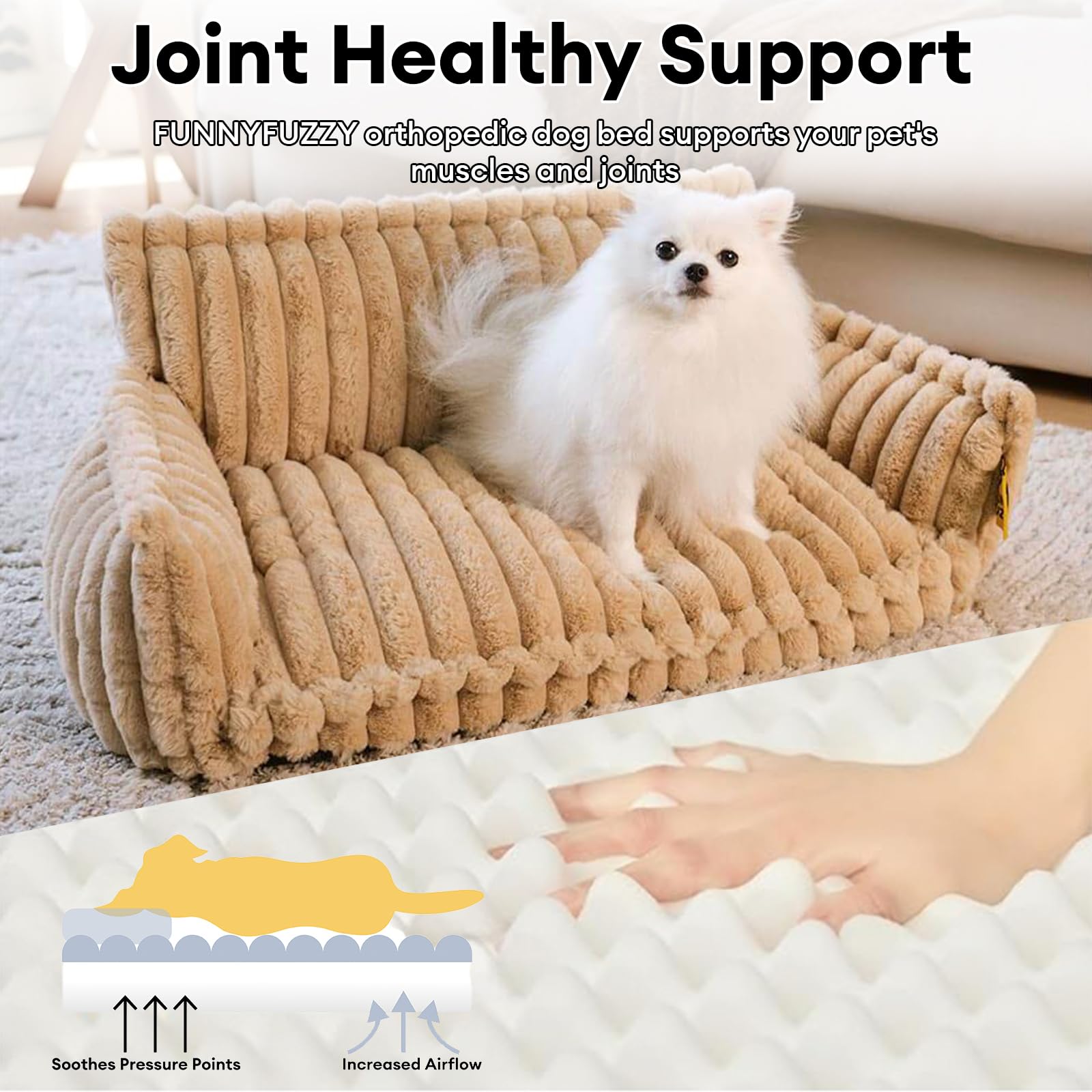 Funny Fuzzy Dog Bed For Large Dogs, Fluffy Cat Couch For Indoor Cats, Calming Couch For Pets With Removable Washable Cover Non-S