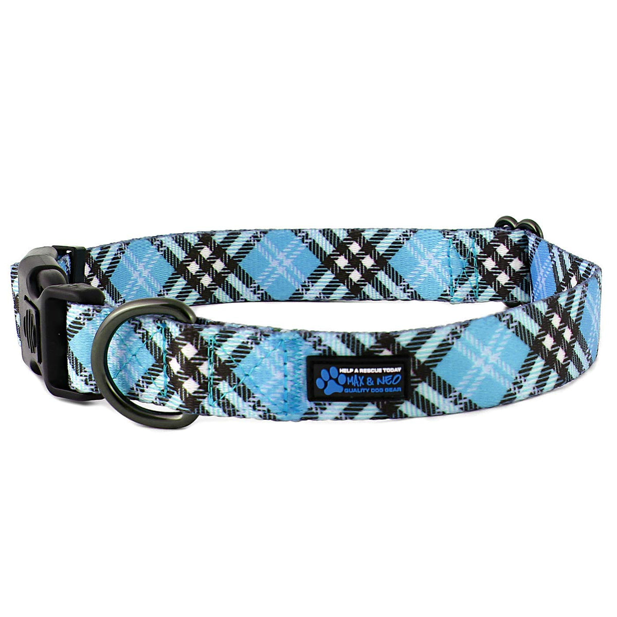 Max And Neo Plaid Pattern Neo Dog Collar - We Donate A Collar To A Dog Rescue For Every Collar Sold (Blue, Large)