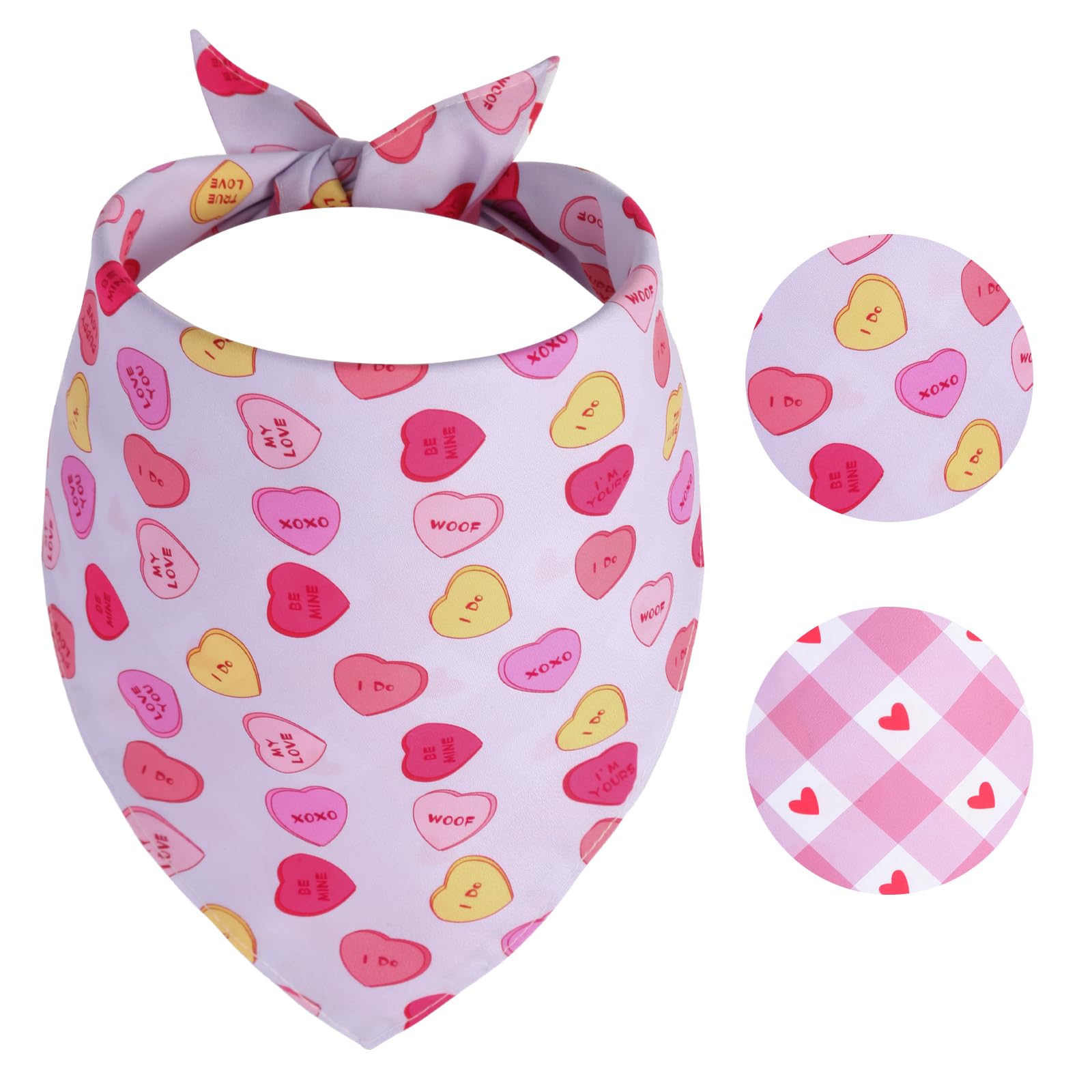 Gofshy Valentine's Dog Bandanas XLarge 1PCS, Triangle Reversible Sweetheart Scarf for Boy and Girl, Love Bibs Accessories for La