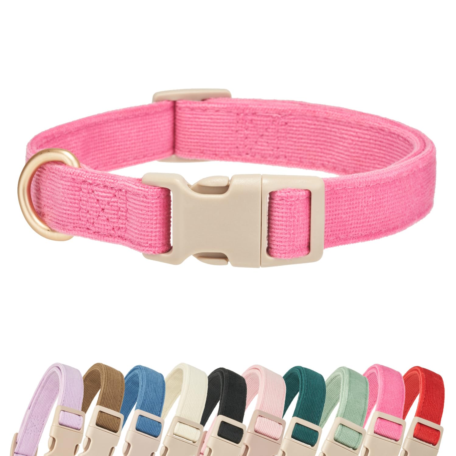 Yudote Soft Cotton Dog Collar Adjustable Corduroy Dog Collars For Small Medium Large Female Dogs(Hot Pink,Large)