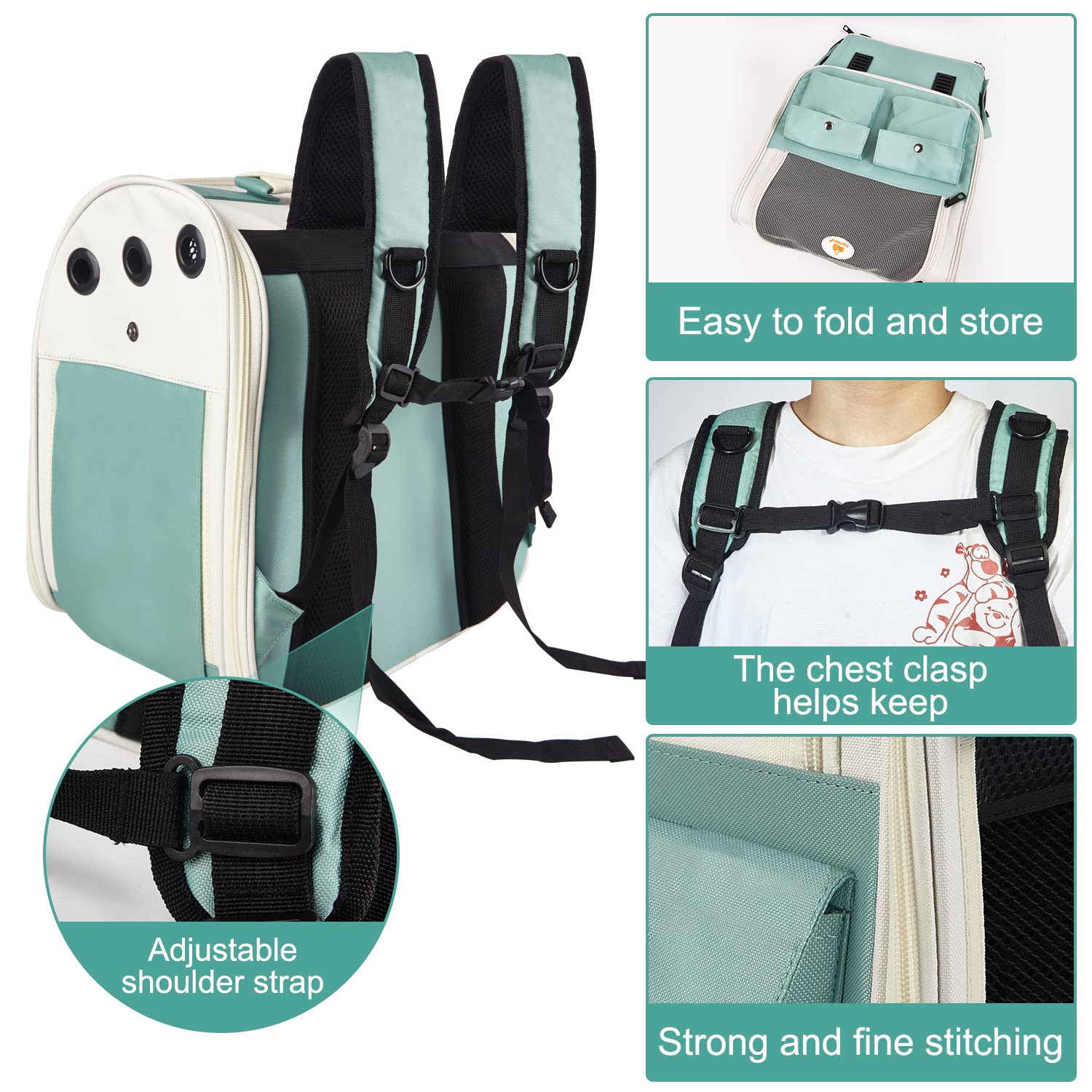 Top Tasta Cat Backpack Carrier, Airline Approved, Ventilated Design, Breathable Mesh For Small Cats And Dogs For Hiking And Camping, Carry Up To 25 Pounds (Light Blue)