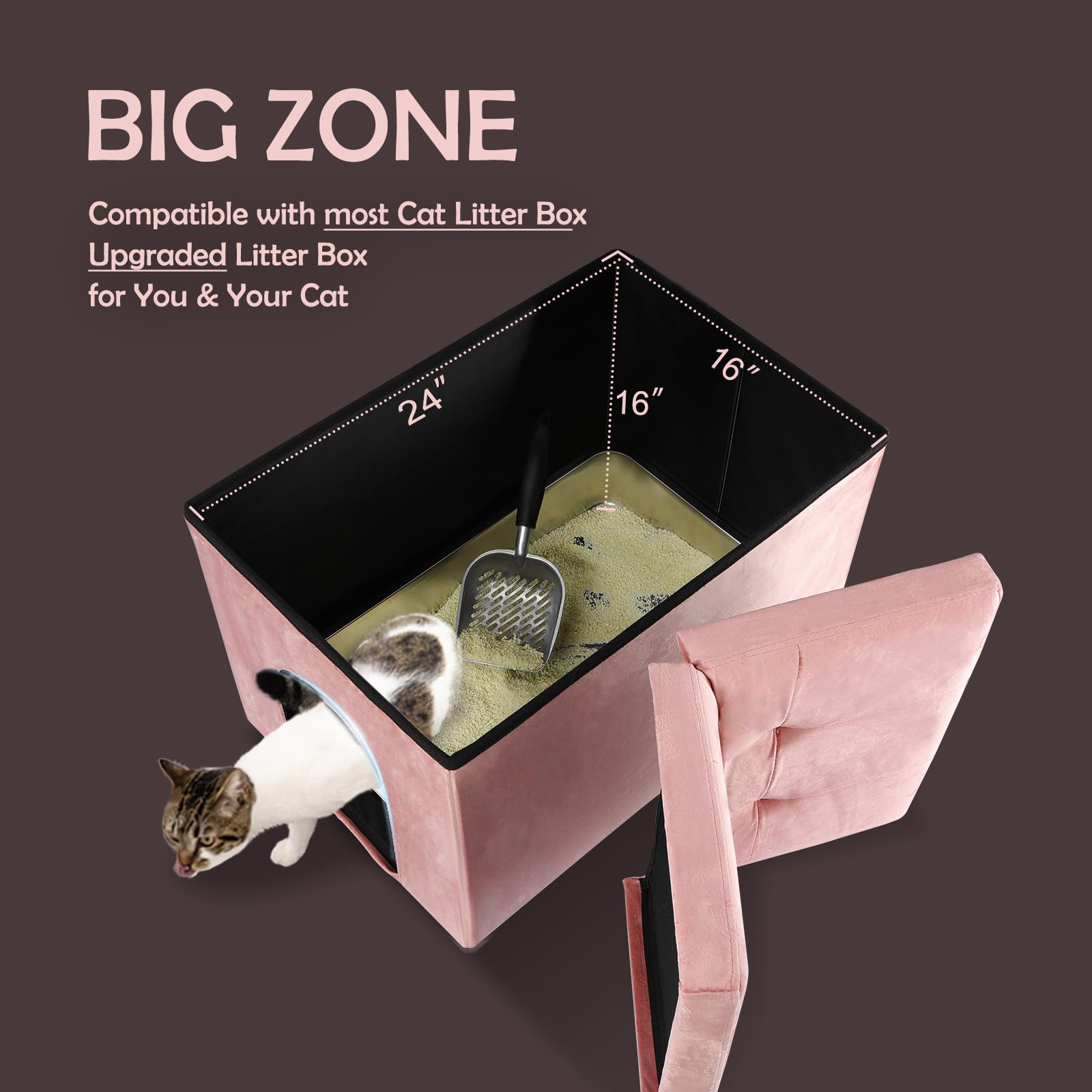 Meexpaws Hidden Cat Litter Box Furniture, Cat Litter Box Enclosure,Velvet Lift-Top Design,Large Litter Box Bench(25''X18''X18'')