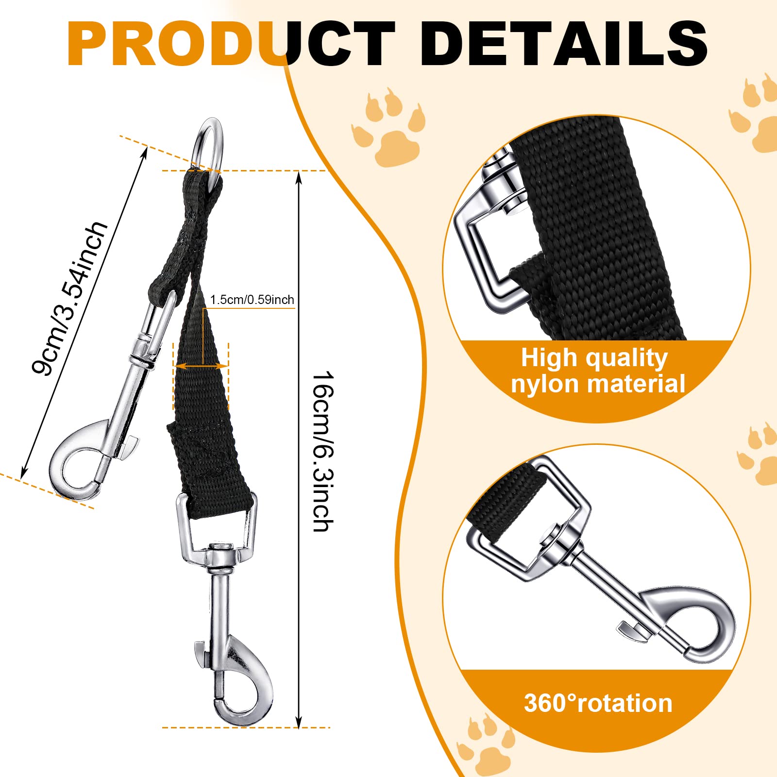Frienda 5 Pcs Braided Poly Collar Backup Dog Collar Clip Double Ended Nylon Dog Connector Strap Collar Backup Clip Safety Clip f
