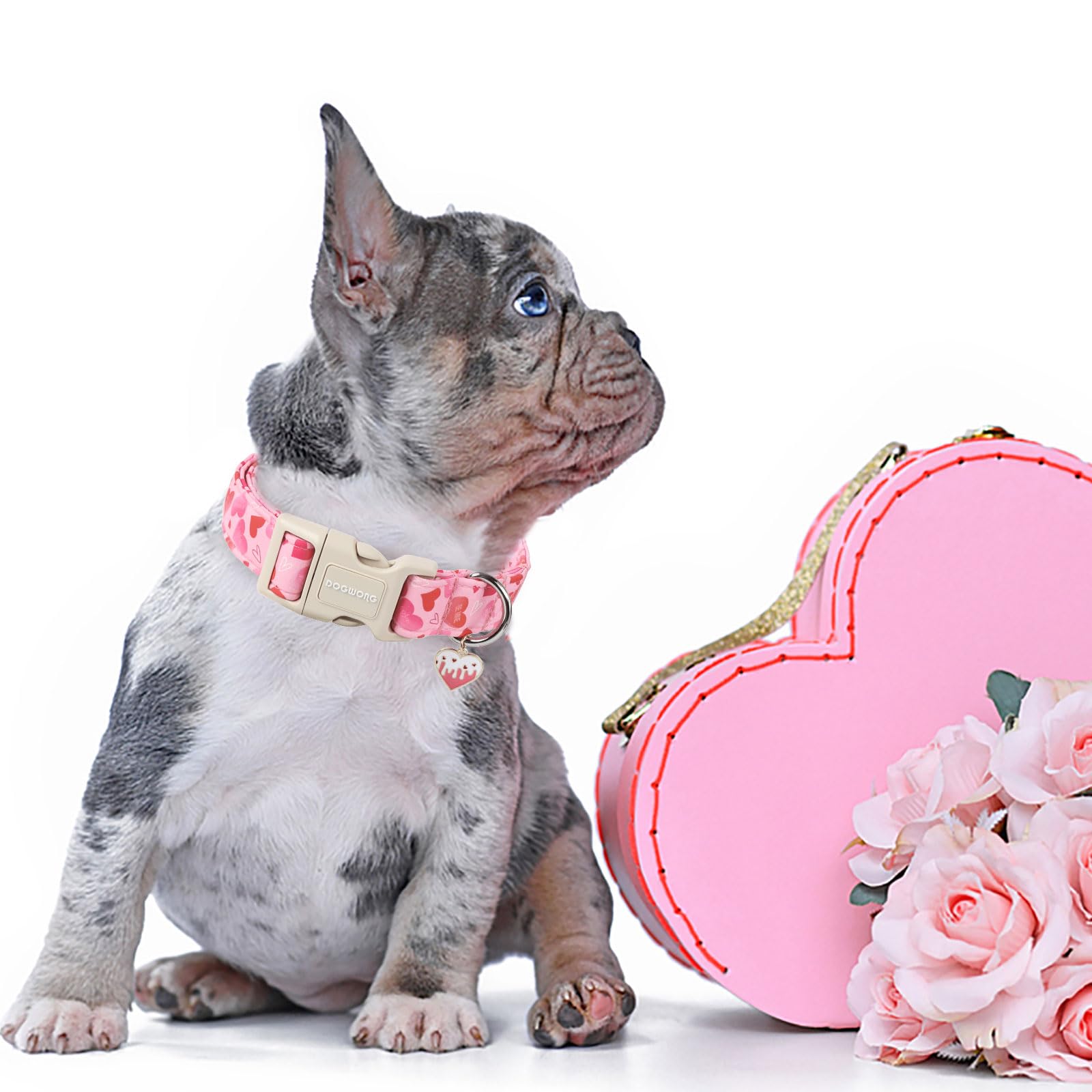 Dogwong Valentine'S Dog Collar, Cute Heart Dog Collars, Adjustable Valentine Pink Heart Pet Collars Design Dog Collar With Quick