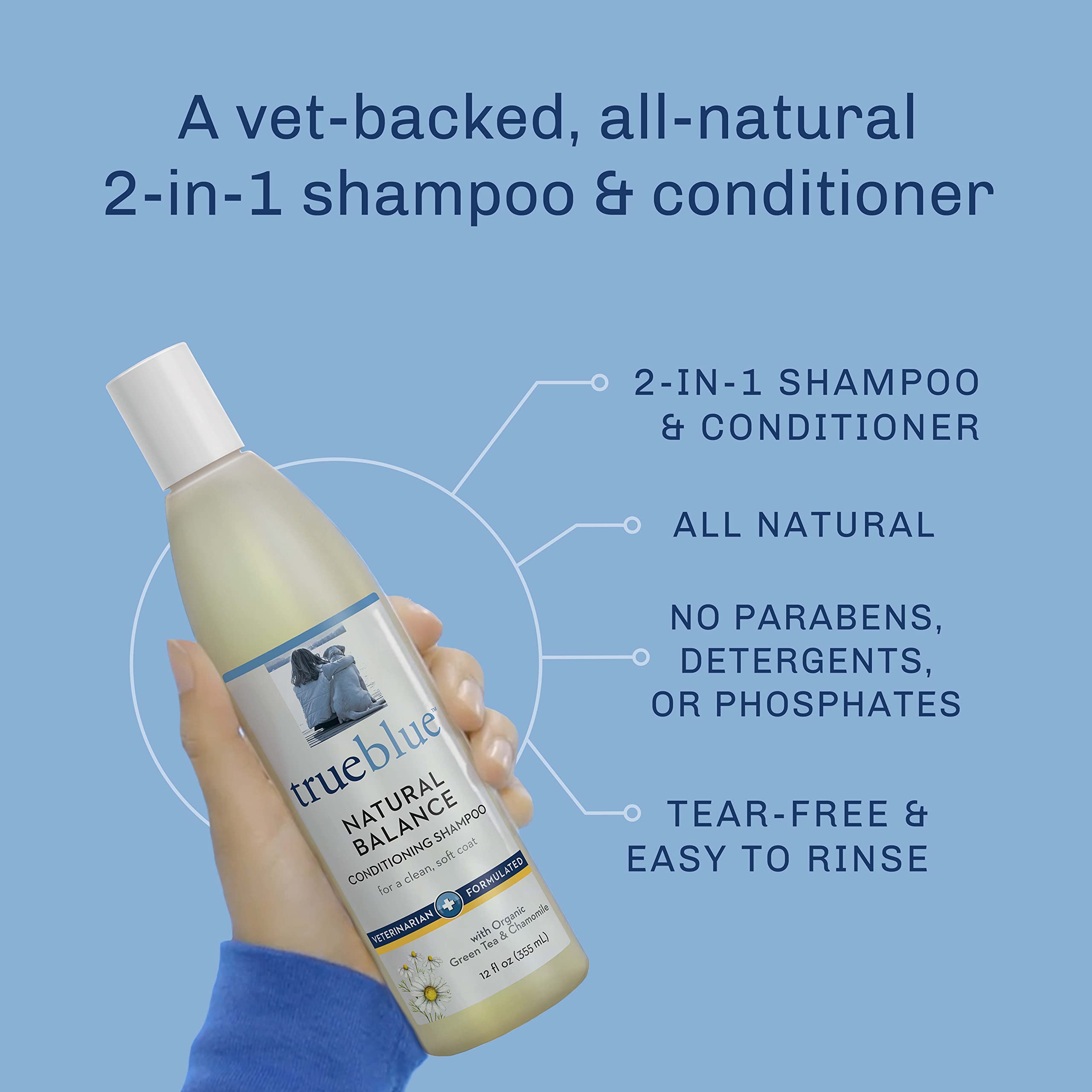 Trueblue Natural Balance Conditioning Dog Shampoo With Green Tea & Chamomile - Cleansing Wash, Deodorizing, Moisturizing – Toxin Free, Natural Botanical Blend – Tearless Cleaner – 12 Fl. Oz.