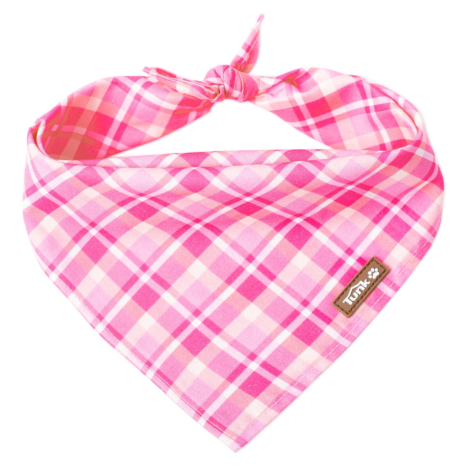 Tunkoo Dog Bandana Super Cute Pink Plaid Cotton Dog Scarf - Durable And Stylish Adjustable For Girl Small And Large Square Puppy