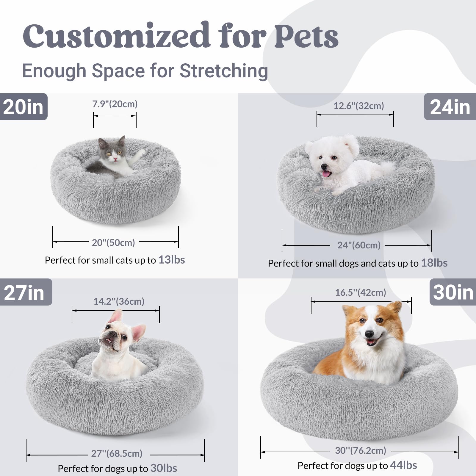 Rabbitgoo Calming Dog Bed For Small Medium, 30 Inches Pet Bed Machine Washable, Non-Slip Round Fluffy Plush Faux Fur Large Cat C