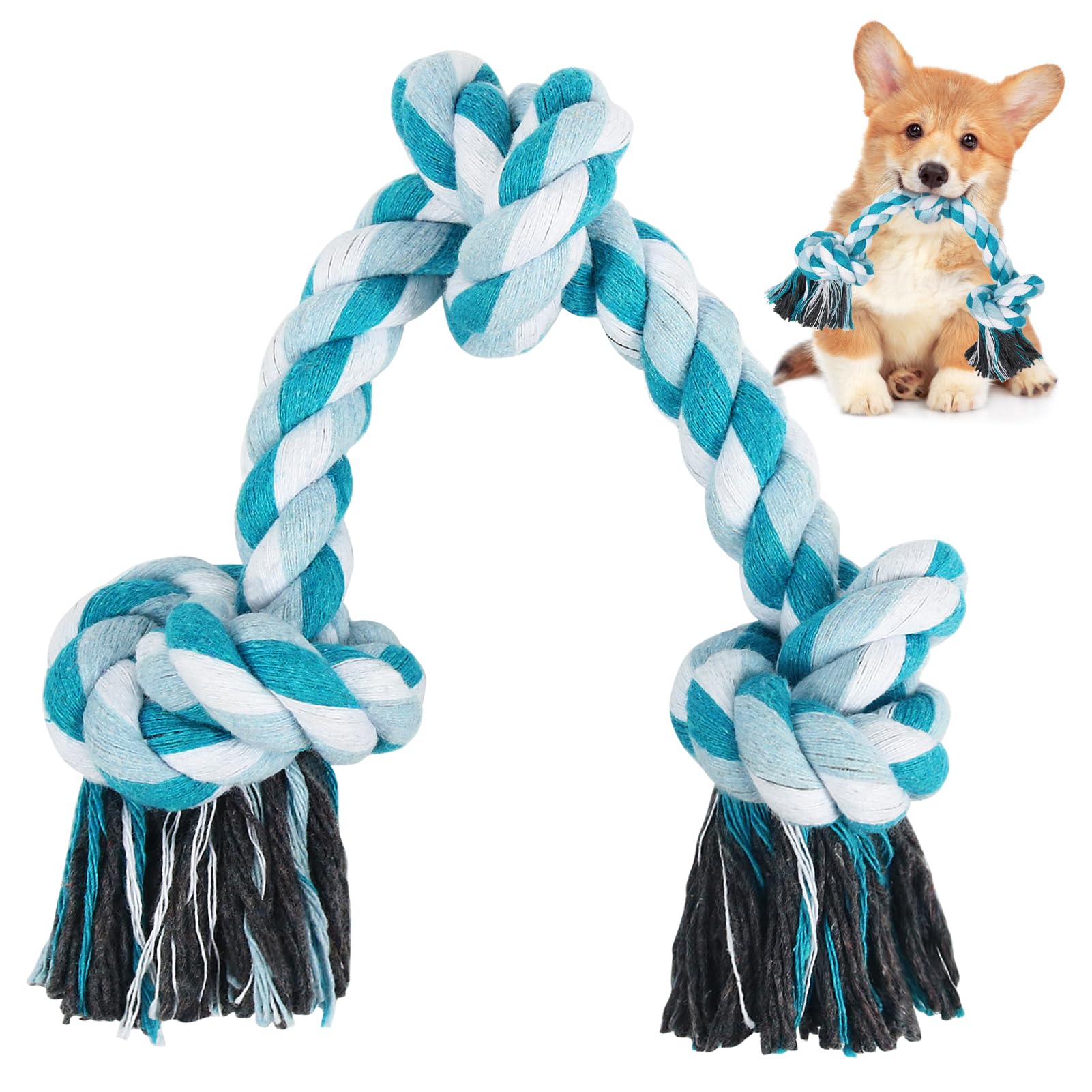 Szee Dog Rope Toys, 14 In 3 Knots Chew Rope For Medium And Small Dogs, Natural Cotton Pull Toy For Tug Of War And Teeth Cleaning