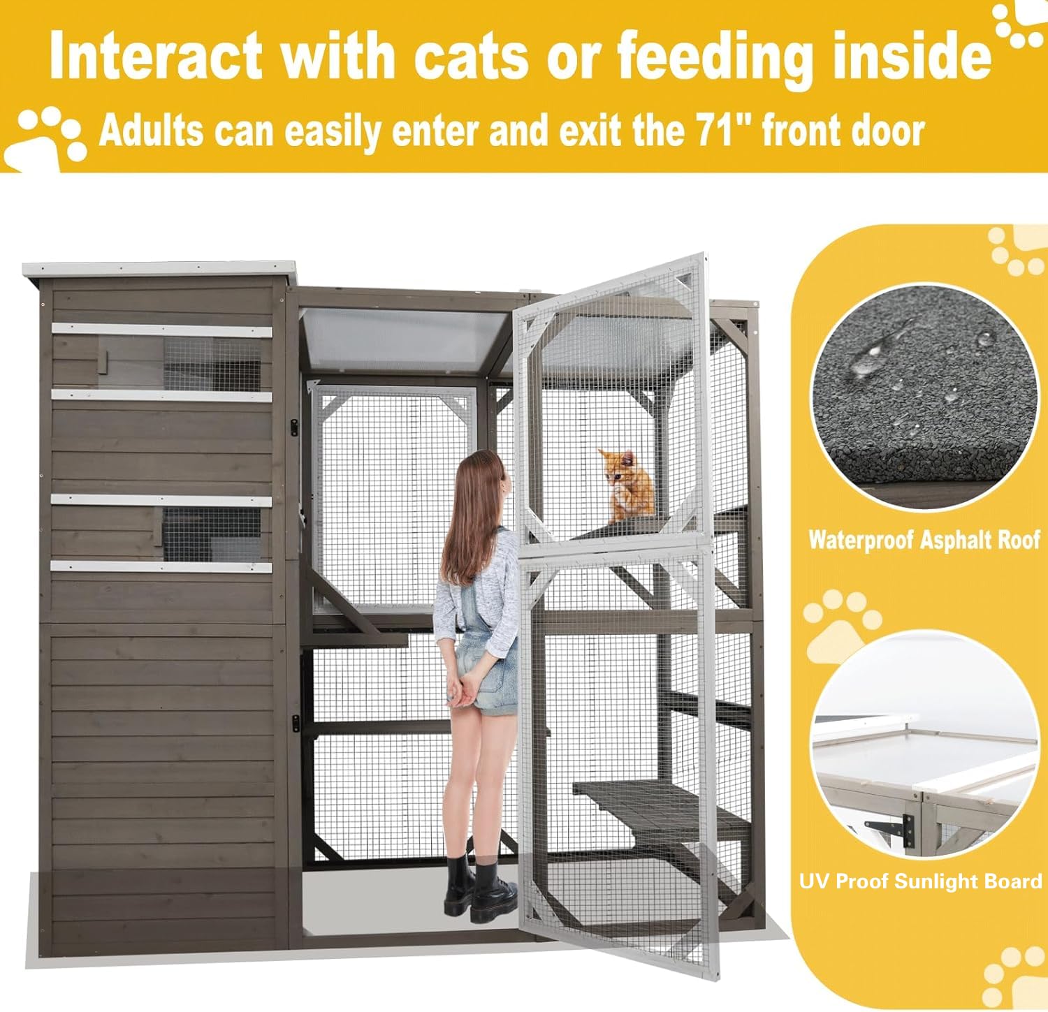 Gowoodhut Large Outdoor Catio Enclosures - Wooden Cat House Weatherproof With Multi Platforms & Weather Resistant Roof, Indoor I