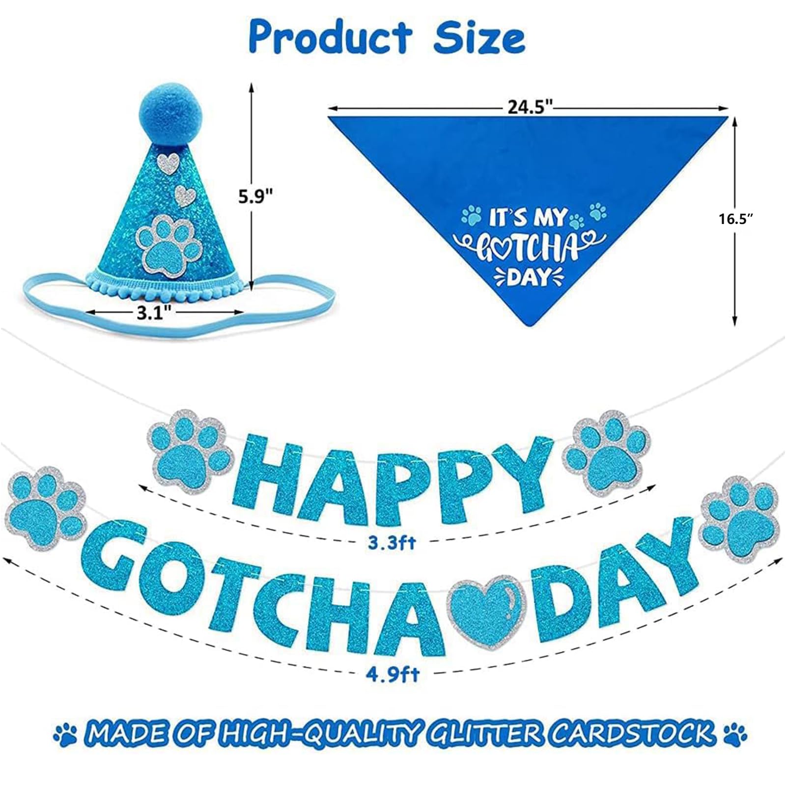 Sinfun Happy Gotcha Day Dog Bandana- Dog Birthday Party Supplies Boy Girl Gotcha Day Triangle Scarf With Hat Banners Balloons It