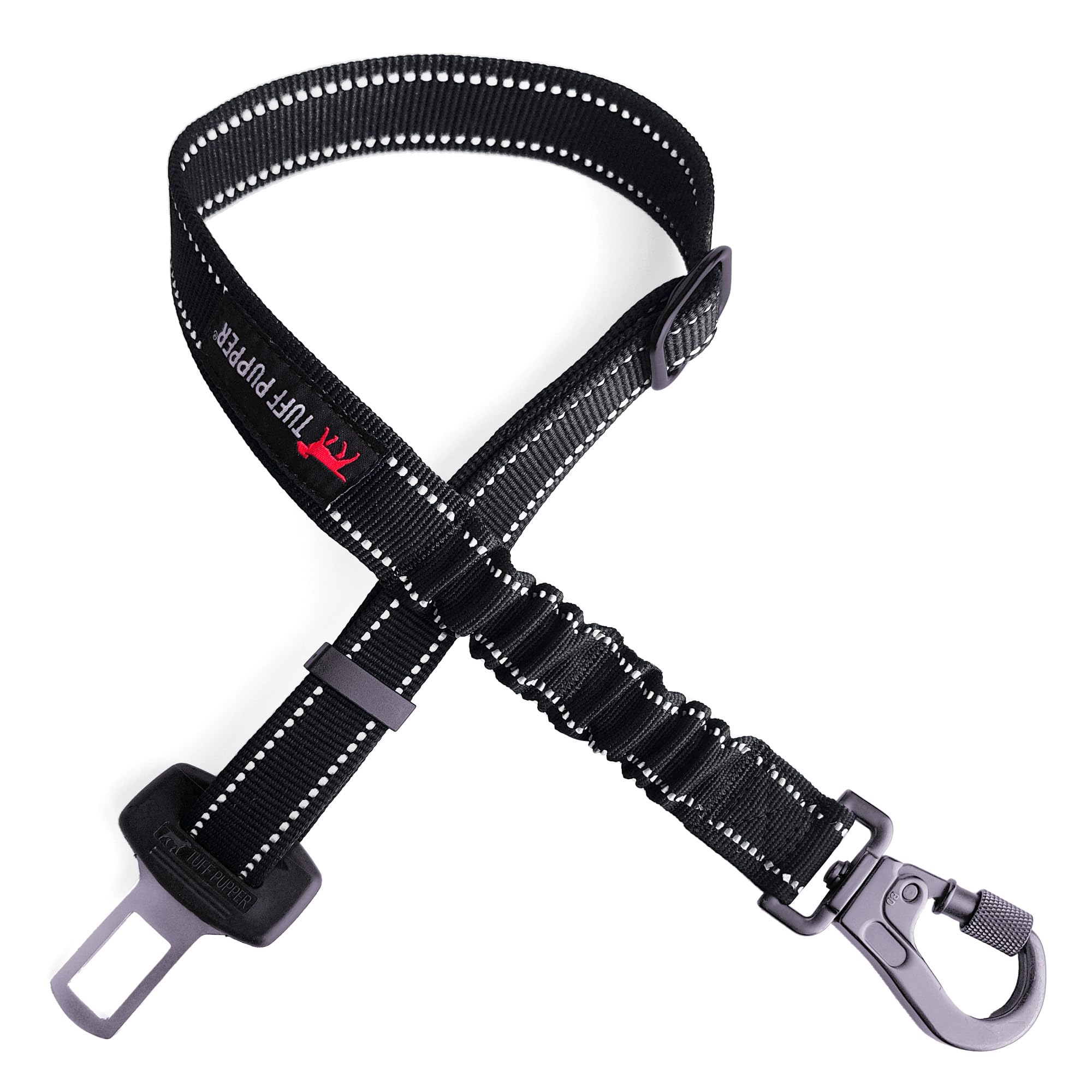 Tuff Pupper Dog Seat Belt | Adjustable Length Dog Seatbelt Restraint | Tangle-Free Locking Carabiner | Shock-Absorbing Bungee | 