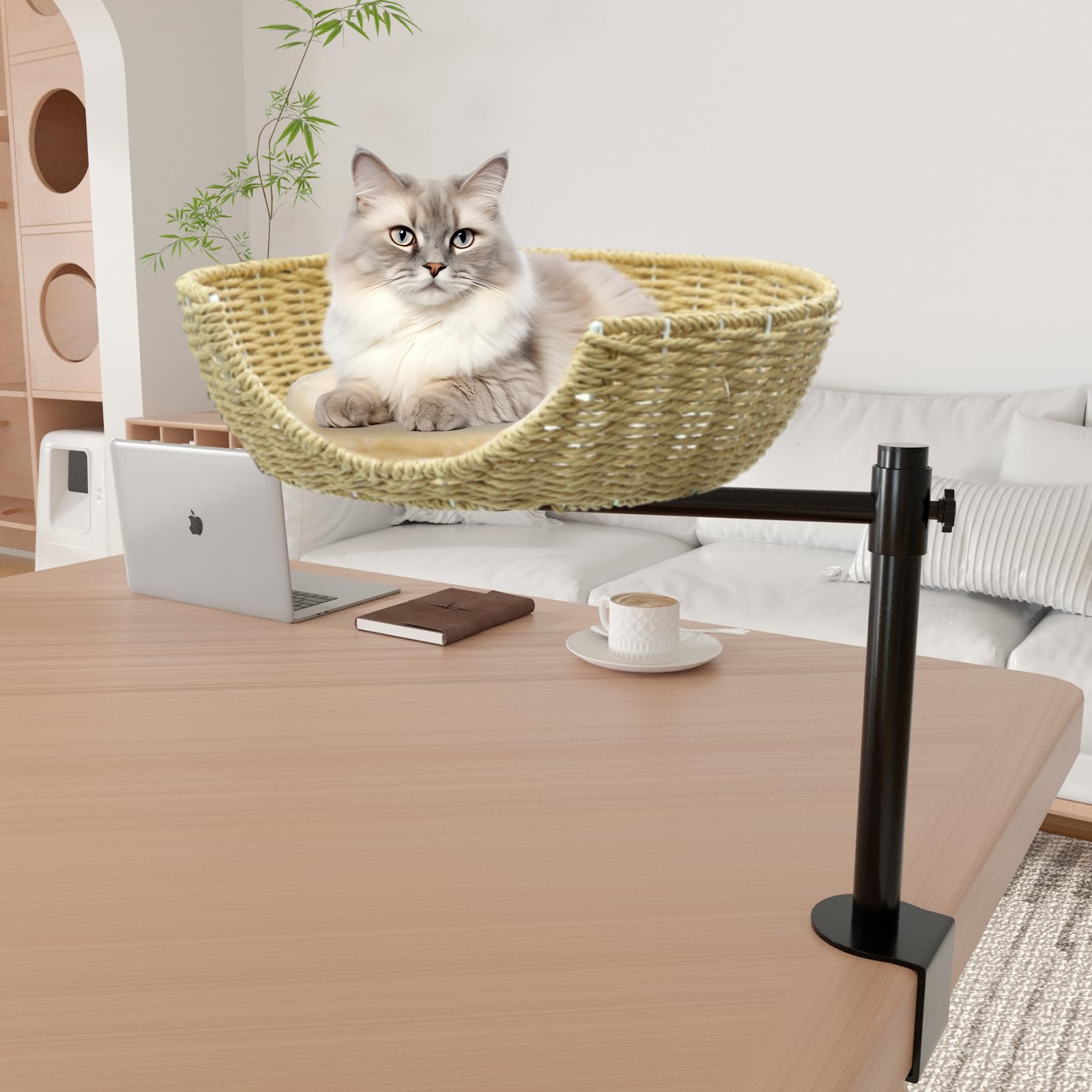 Theyfirst Handmade Cat Desk Bed For Indoor Cats, 360 Rotation Cat Bed Desk With Adjustable Mount, Pet Table Bed For Small Spaces