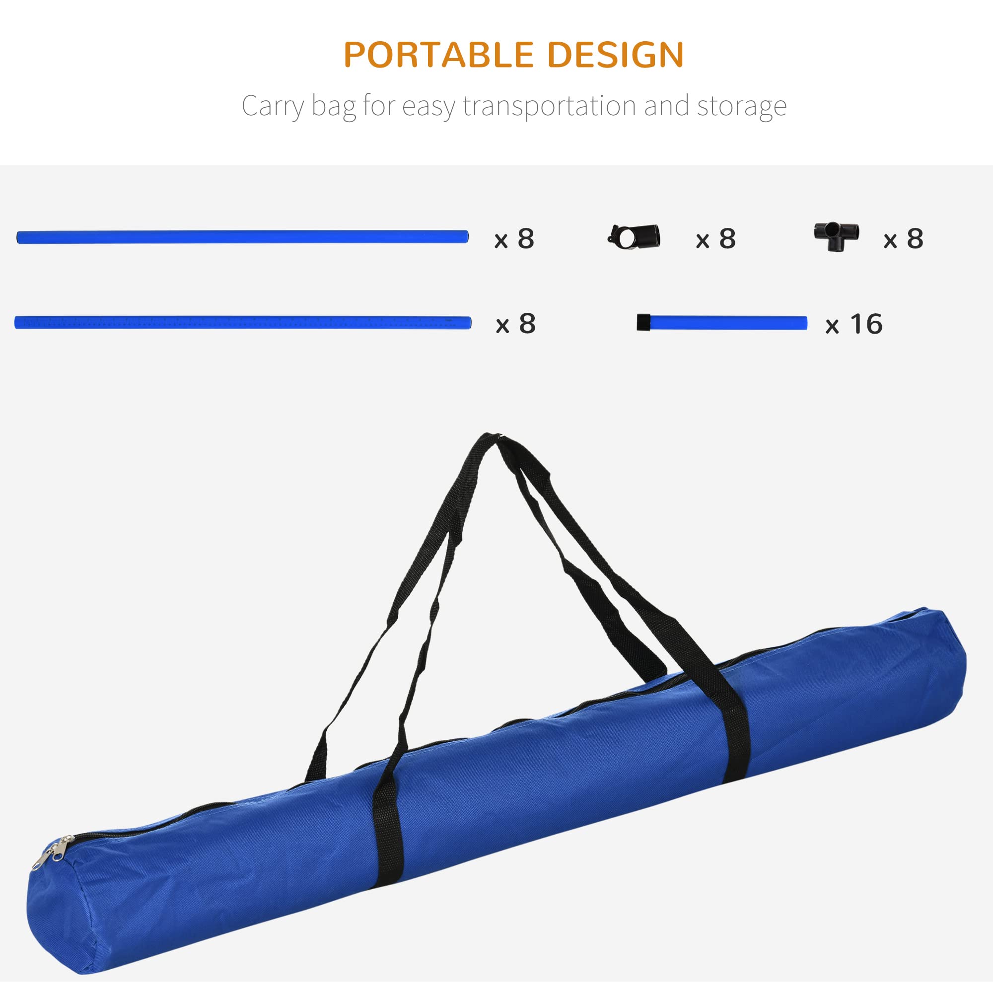 Pawhut 4 Piece Dog Agility Training Equipment For Dog Agility Course With Adjustable Height Jump Bars, Included Carry Bag, & Displacing Top Bar, Blue