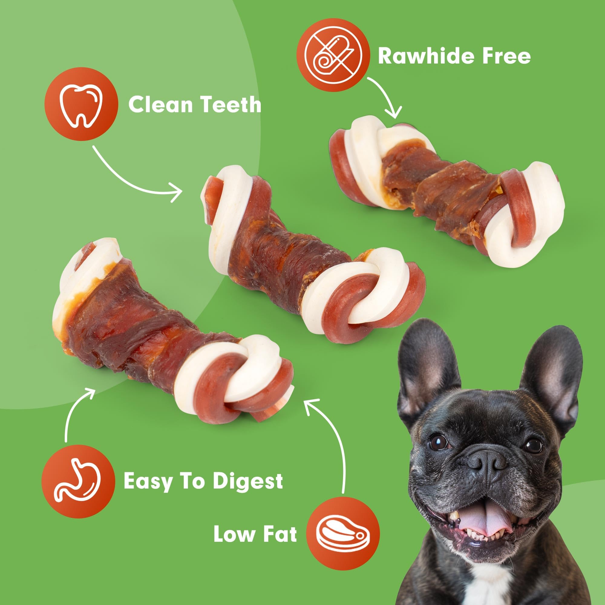 MON2SUN 2.5  Rawhide Free Dog Treats with Mixed Vegetables, Duck Wrapped Mini Knot Bones for Small Dogs, Healthy Snacks for Bala
