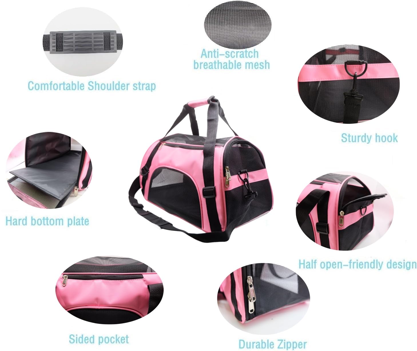 Zanesun Cat Carrier,Soft-Sided Pet Travel Carrier For Cats,Dogs Puppy Comfort Portable Foldable Pet Bag Airline Approved (Medium-Lightpink)