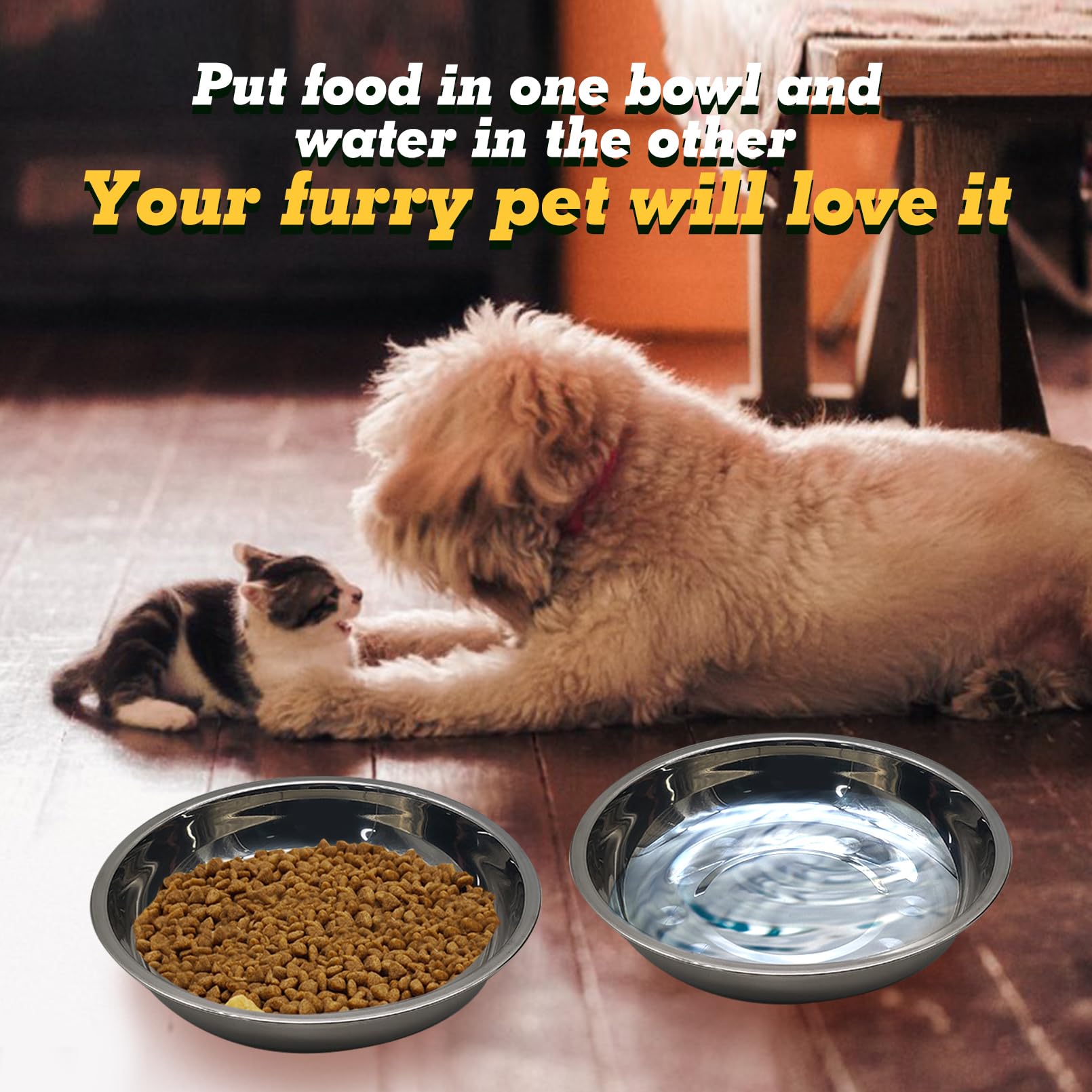 Hamiledyi 12 Pcs Stainless Steel Cat Bowls Shallow Metal Pet Dishes Large Cat Feeding Plate Replacement Whisker Fatigue Kitten F